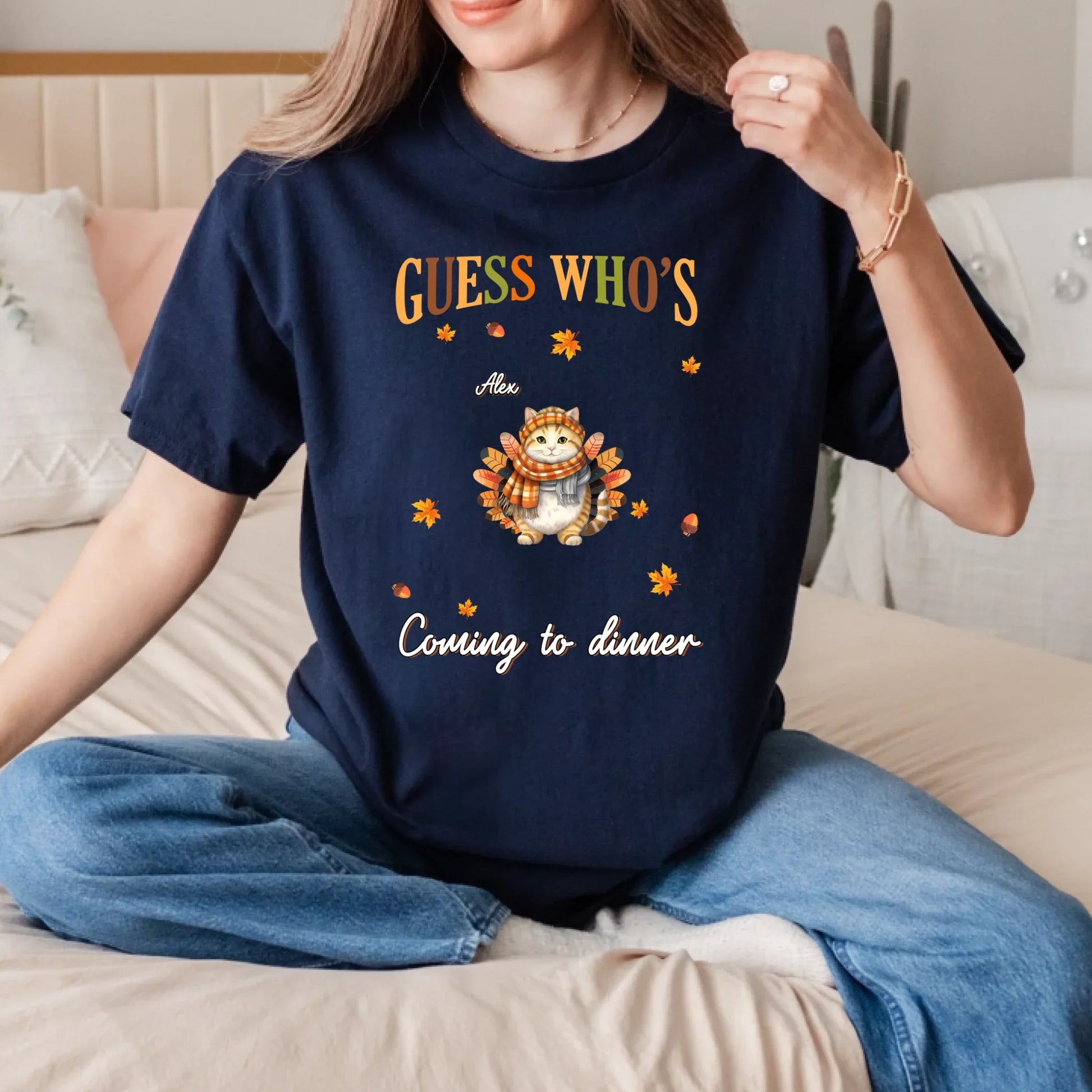 Personalized Cat Shirt – “Guess Who’s Coming to Dinner” – Custom Pet Names & Cat Designs – Funny Thanksgiving... (Image 3)