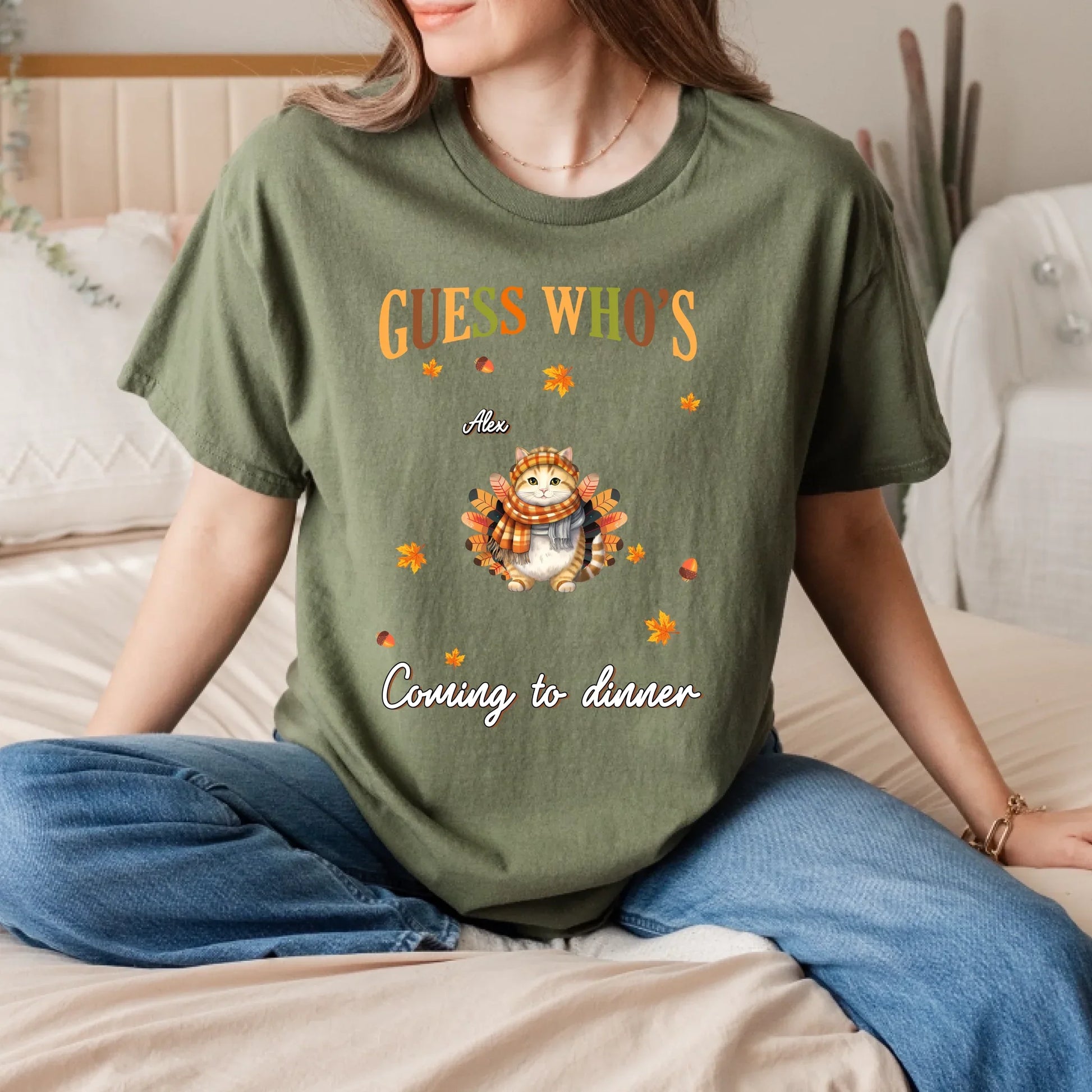 Personalized Cat Shirt – “Guess Who’s Coming to Dinner” – Custom Pet Names & Cat Designs – Funny Thanksgiving... (Image 4)