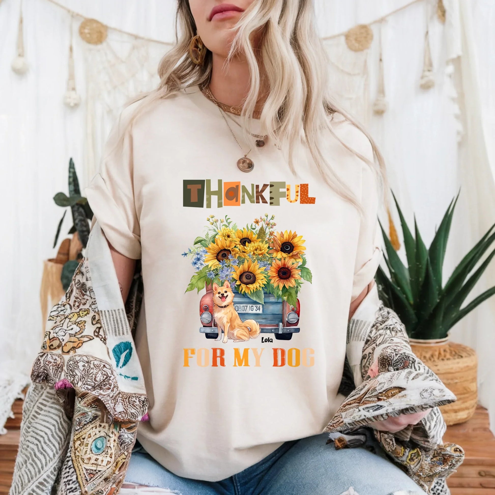 Personalized Dog Shirt – Thankful for My Dog – Custom Dog Names & Breeds – Fall Thanksgiving Gift for Pet... (Image 1)