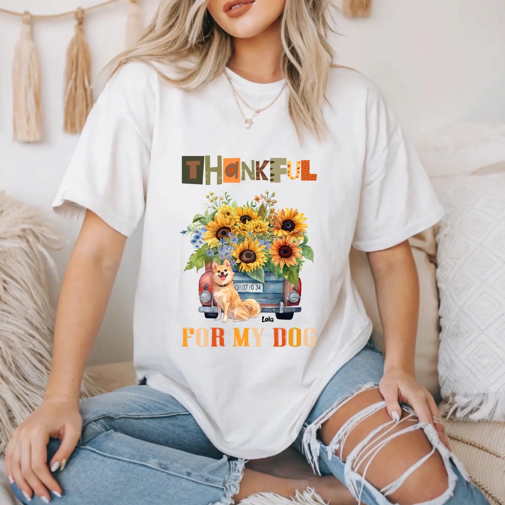 Personalized Dog Shirt – Thankful for My Dog – Custom Dog Names & Breeds – Fall Thanksgiving Gift for Pet... (Image 4)