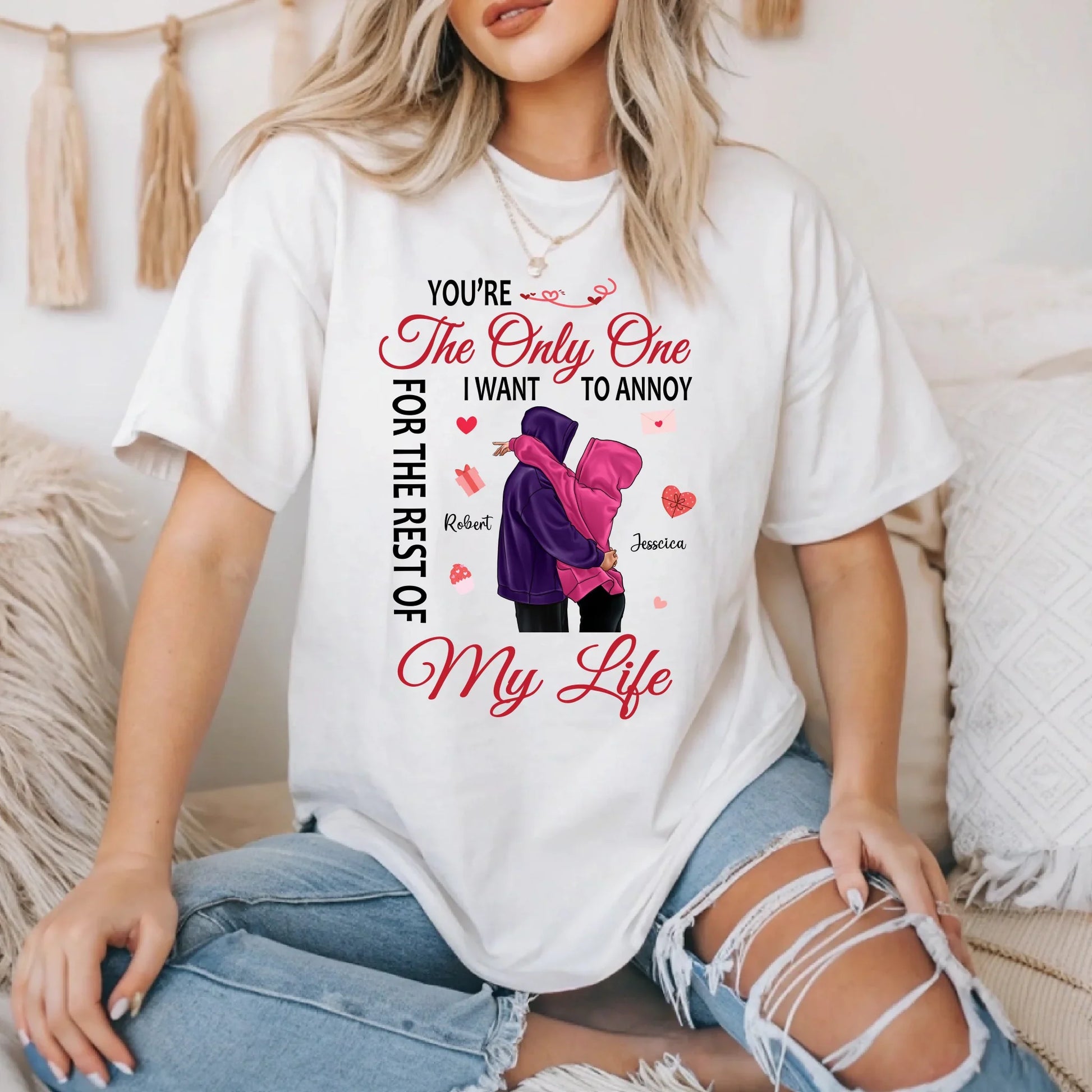 Personalized Couple Shirt – Custom Names & Characters – Funny “You’re the Only One I Want to Annoy” Gift for... (Image 2)