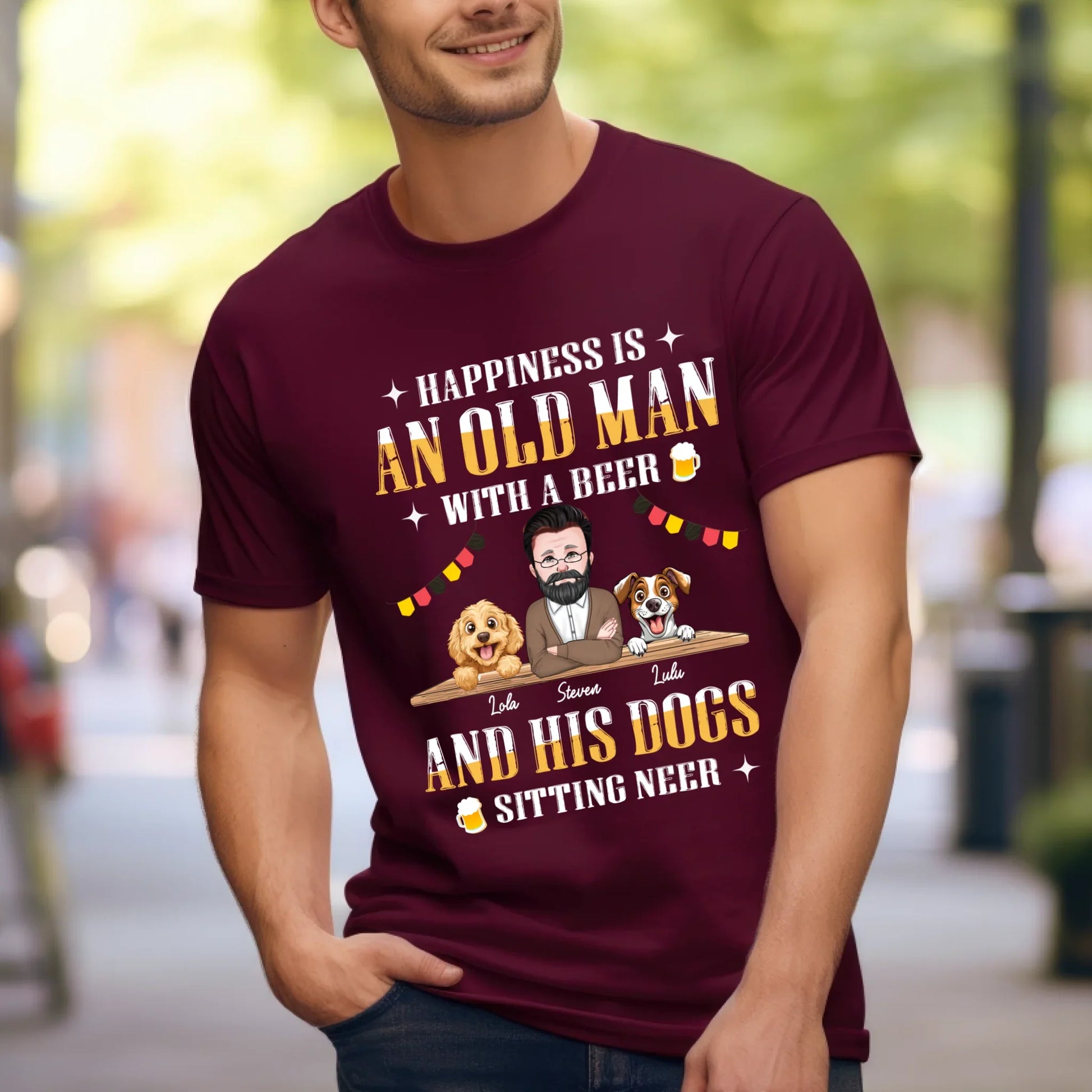 Personalized Old Man and Dogs Shirt – Custom Dog Names, Characters & Beer Quote – Funny Gift for Dog Dads &... (Image 4)