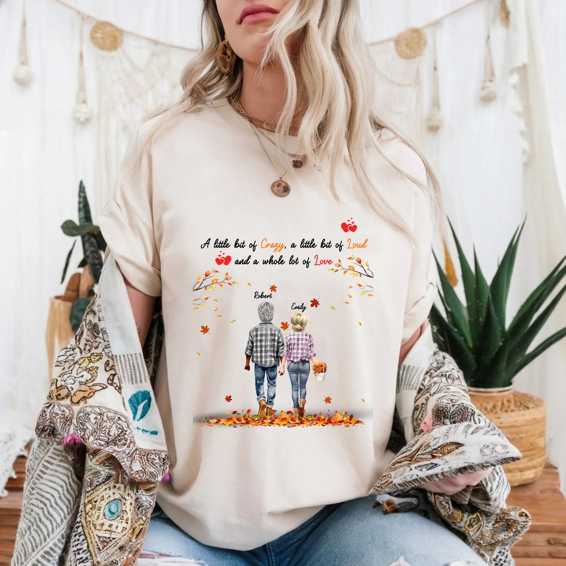 Personalized Family T-Shirt – Custom Names & Characters – "A Little Bit Crazy, A Whole Lot of Love" Fall... (Image 1)