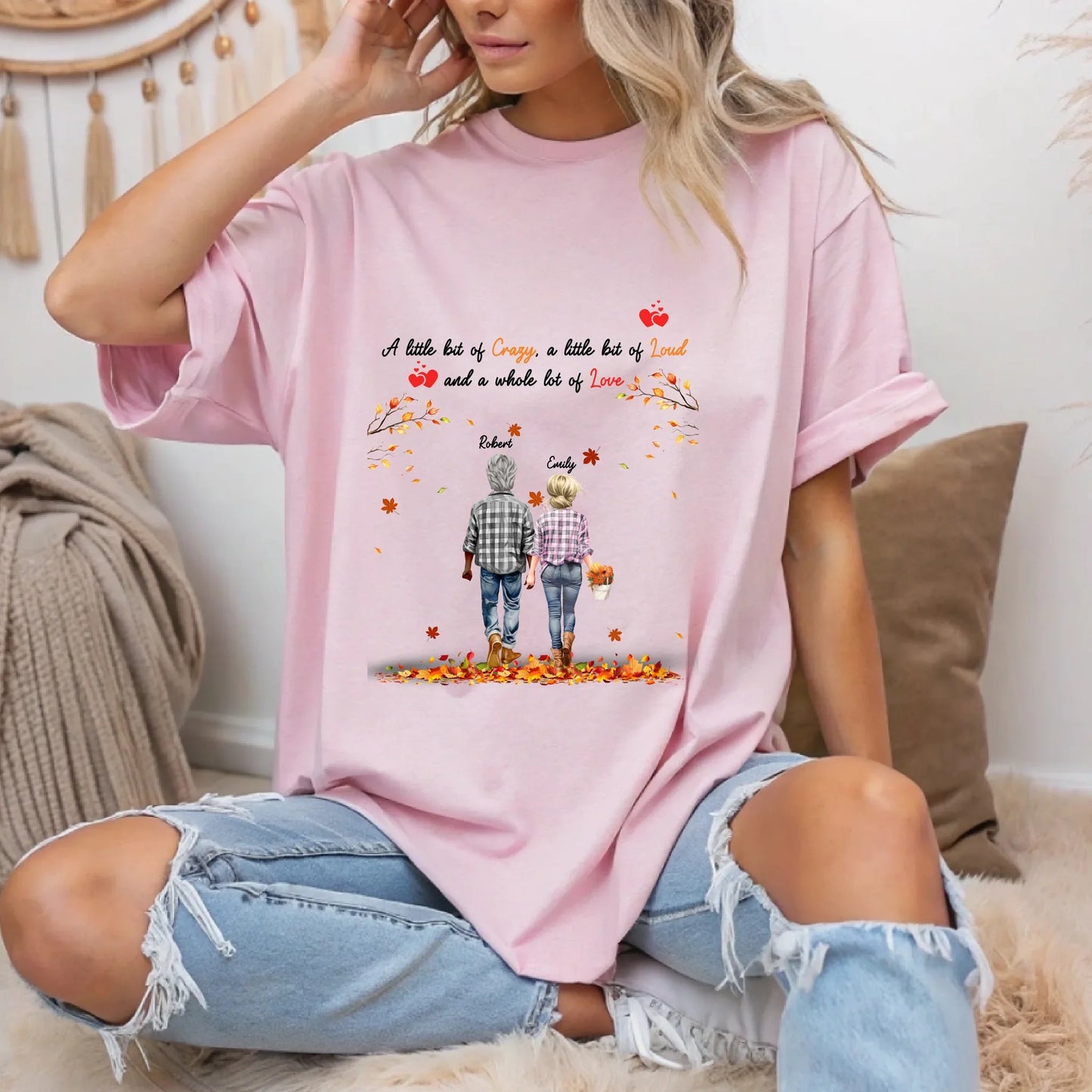 Personalized Family T-Shirt – Custom Names & Characters – "A Little Bit Crazy, A Whole Lot of Love" Fall... (Image 2)