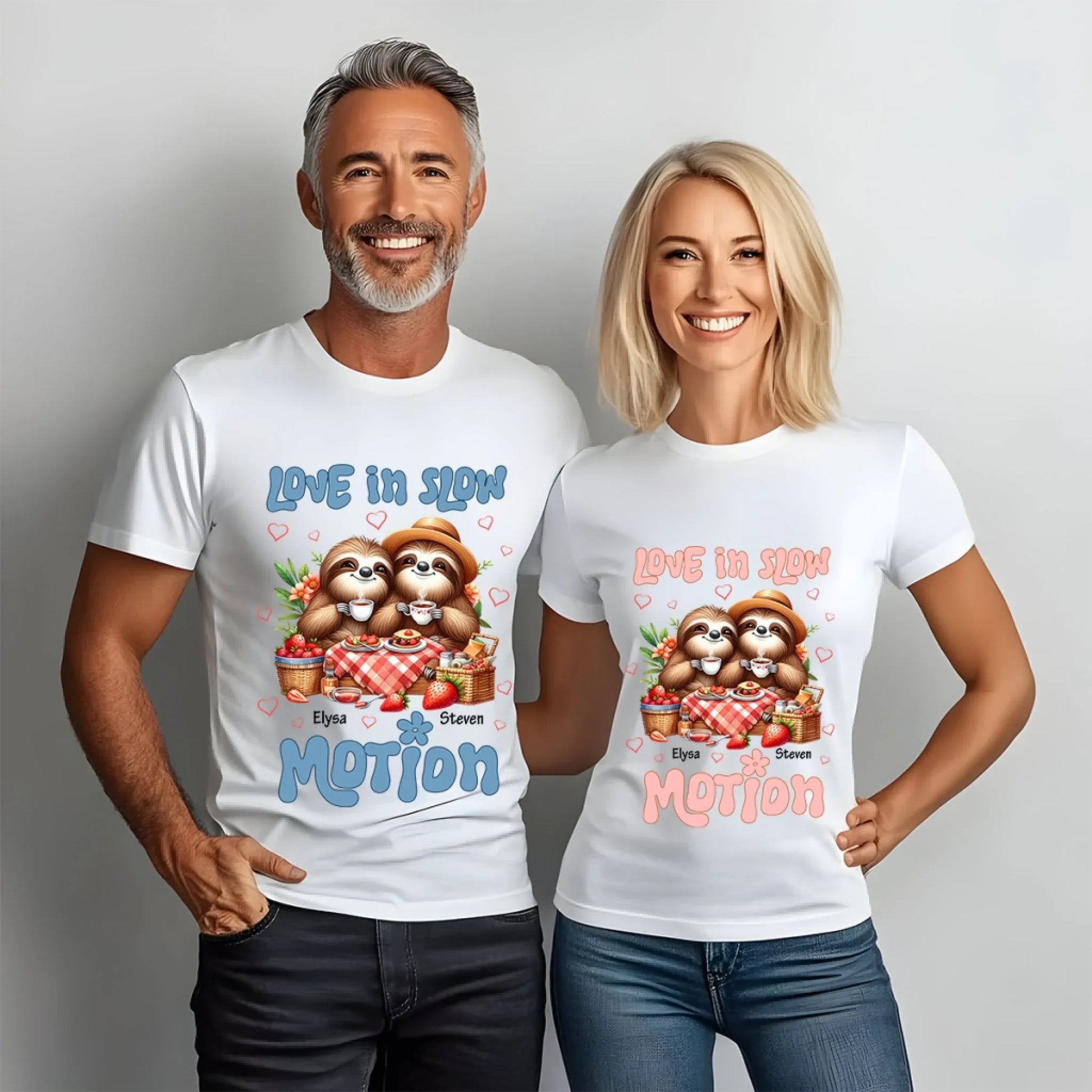 Personalized Sloth Couple Anniversary Shirt – Custom Names & Years Together Hoodie, Sweatshirt | InkThreadWorks.com (Image 1)