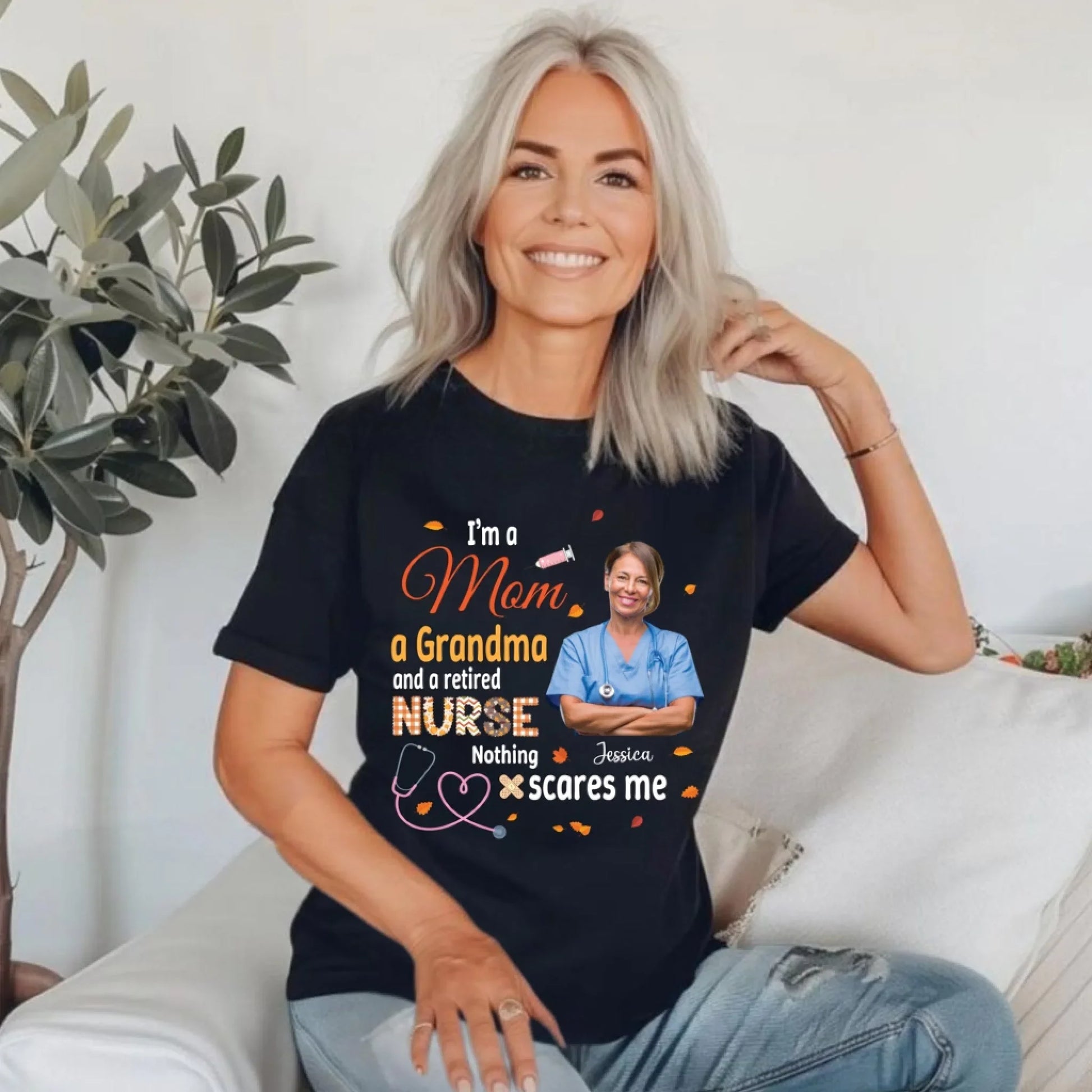 Personalized Mom Grandma Retired Nurse Shirt – Custom Photo & Name Hoodie, Sweatshirt | InkThreadWorks.com (Image 1)