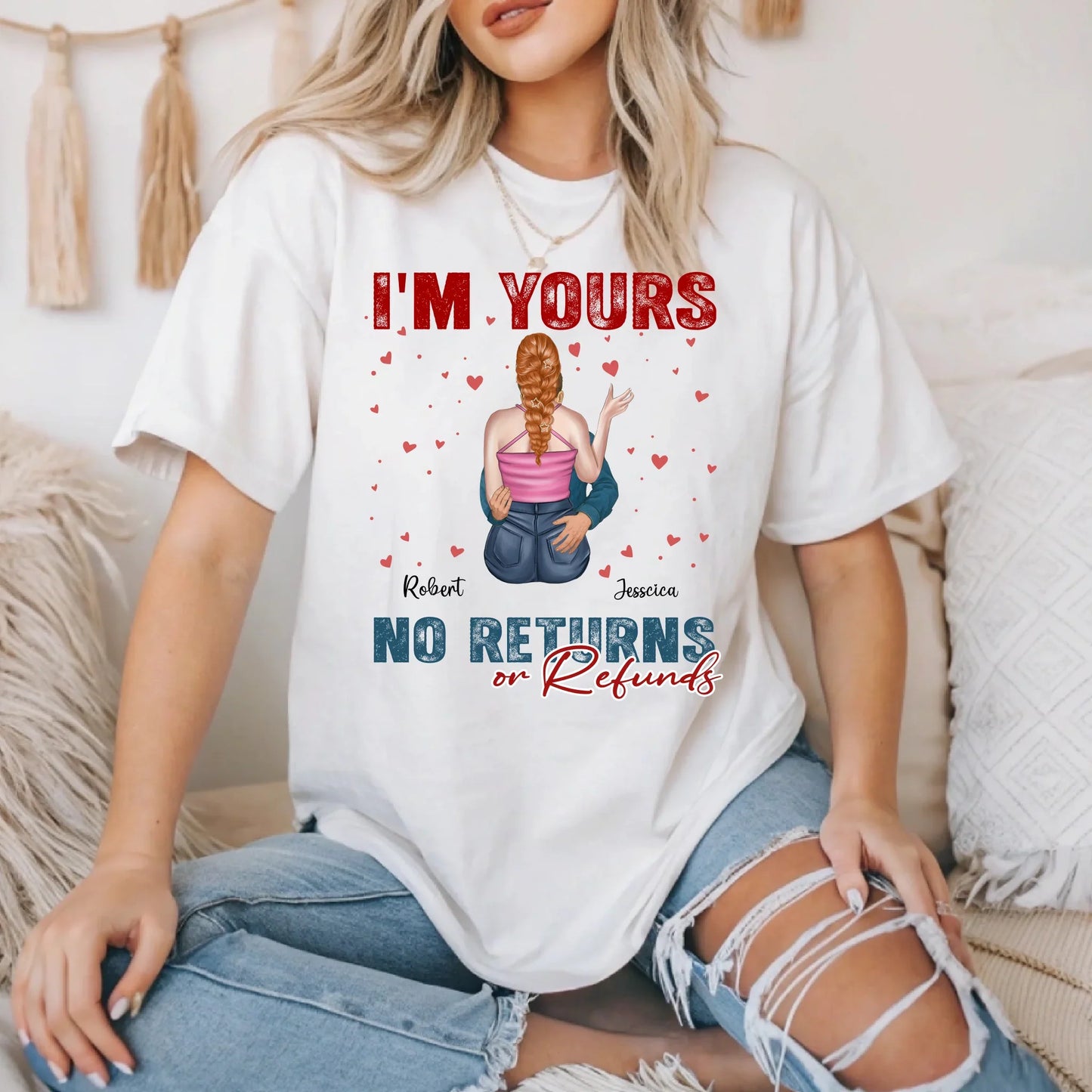 Personalized Couple Shirt – I'm Yours No Returns or Refunds – Custom Names & Characters Hoodie, Sweatshirt (Image 2)
