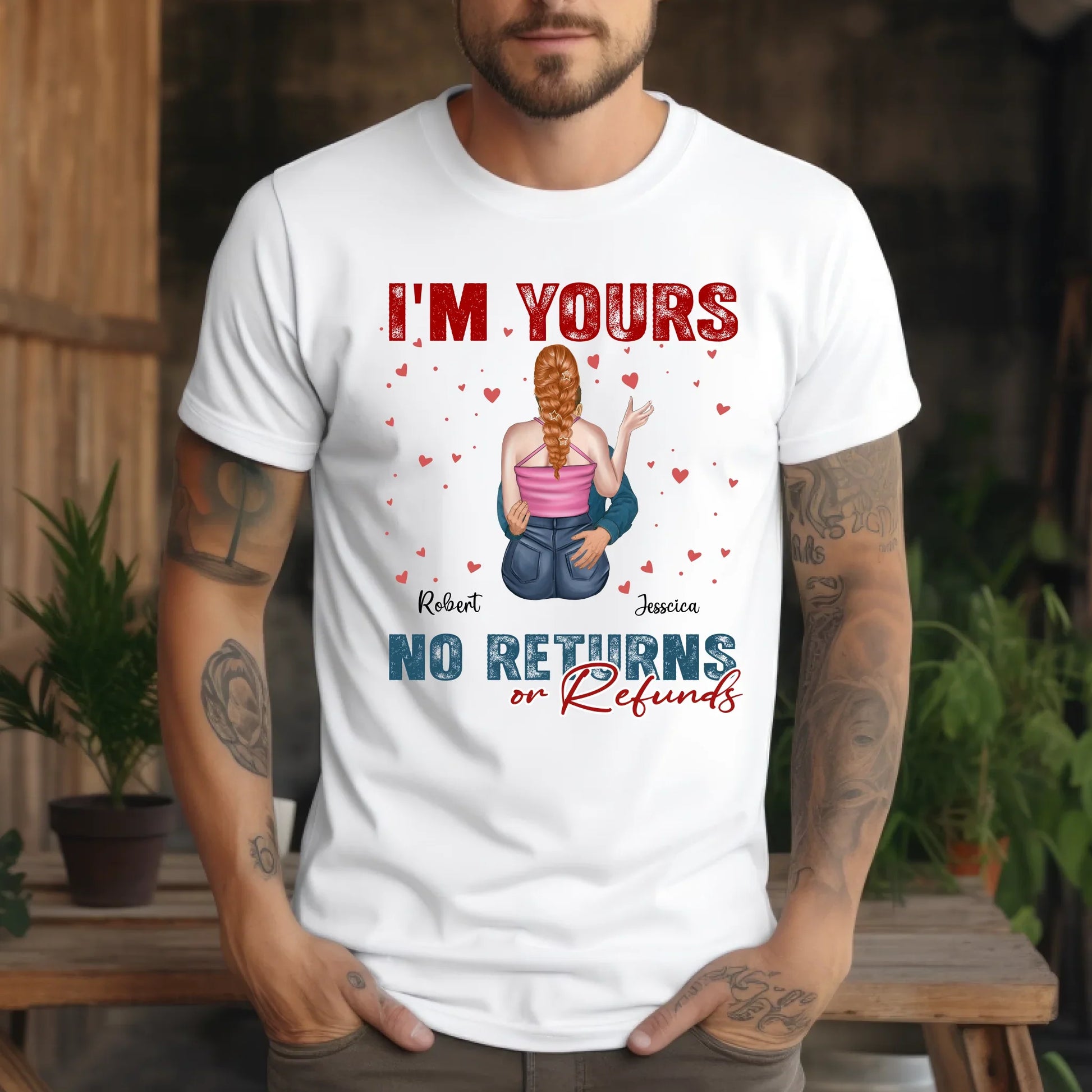 Personalized Couple Shirt – I'm Yours No Returns or Refunds – Custom Names & Characters Hoodie, Sweatshirt (Image 3)