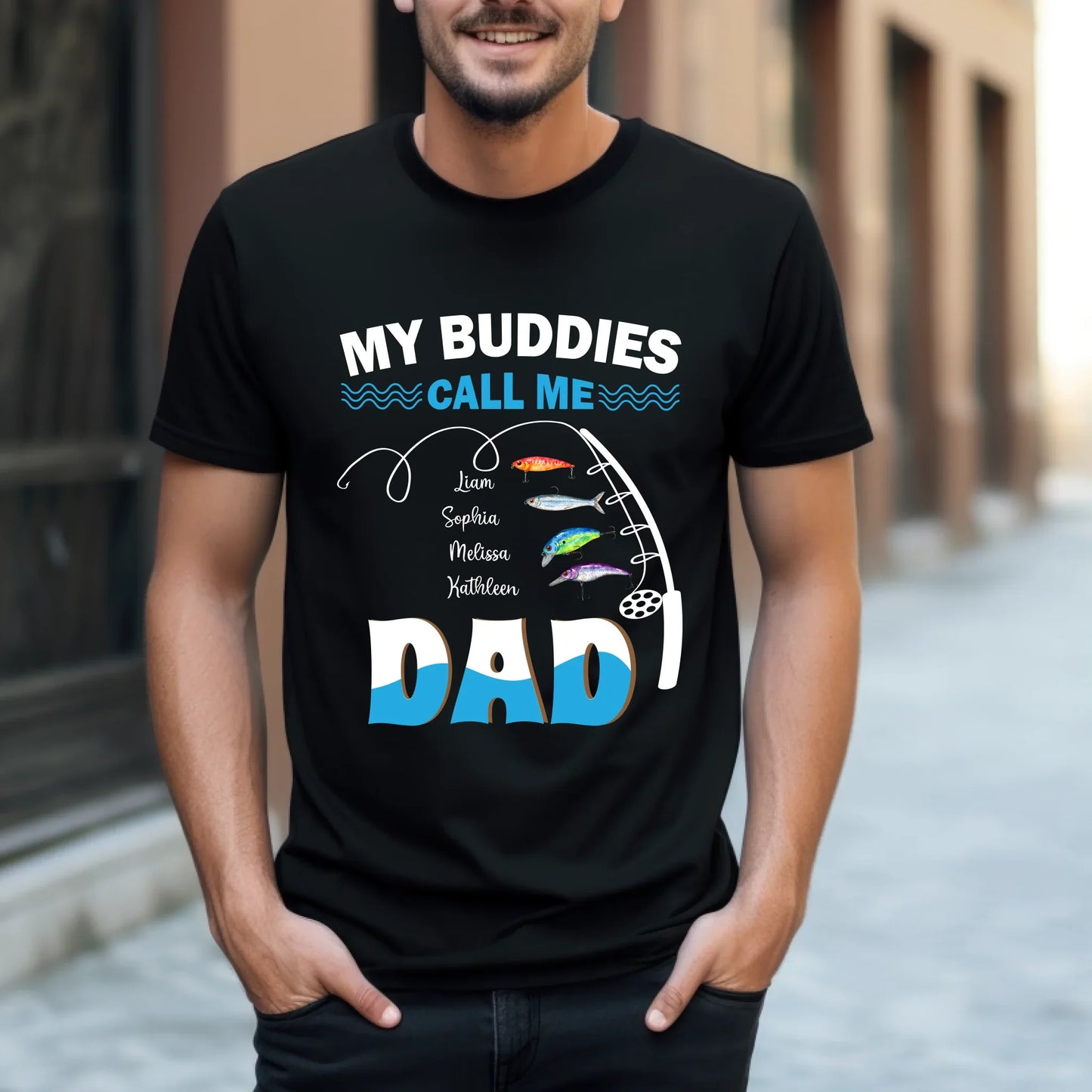 Personalized "My Buddies Call Me Dad" Fishing Shirt – Custom Kids' Names – Gift for Dad Hoodie, Sweatshirt (Image 1)