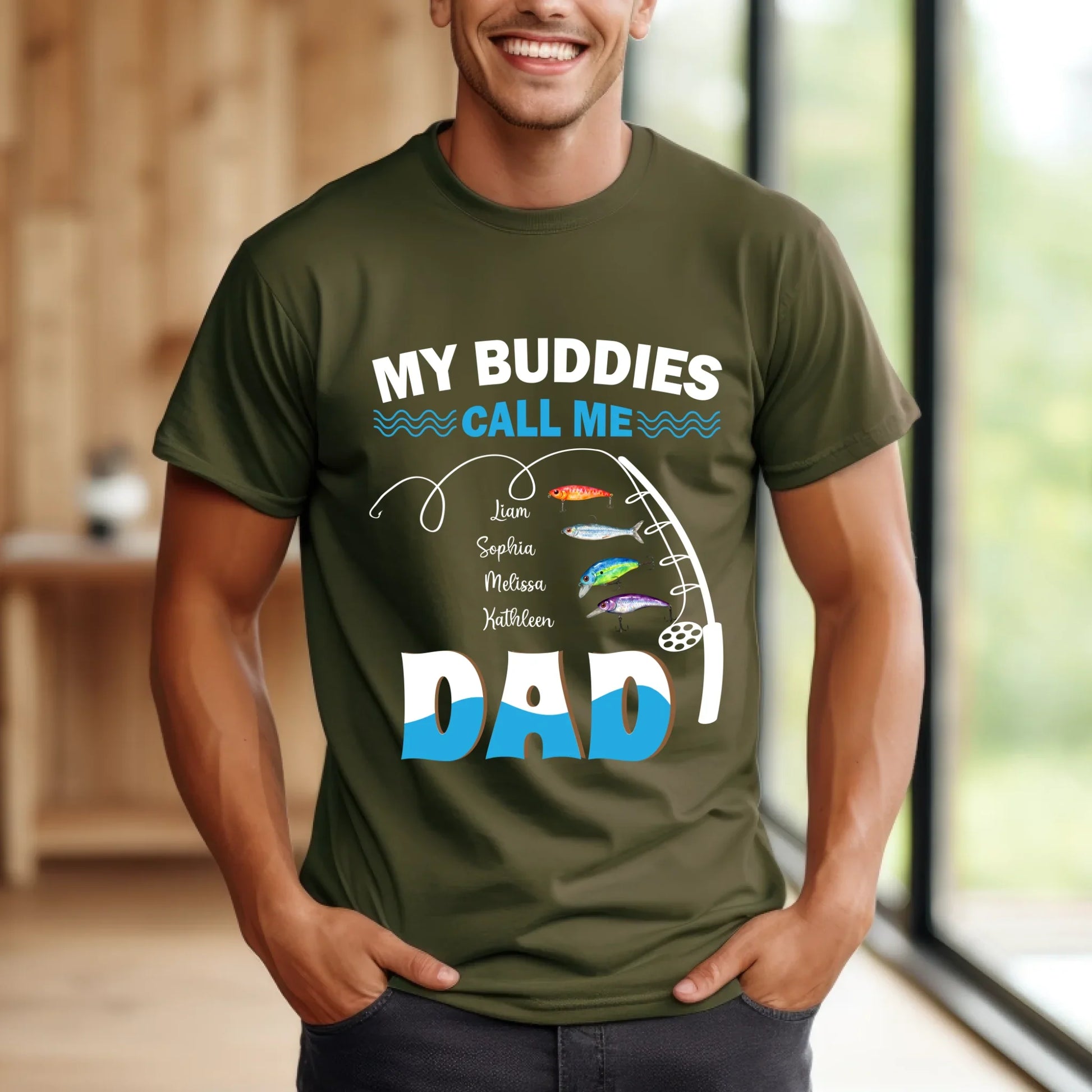 Personalized "My Buddies Call Me Dad" Fishing Shirt – Custom Kids' Names – Gift for Dad Hoodie, Sweatshirt (Image 3)