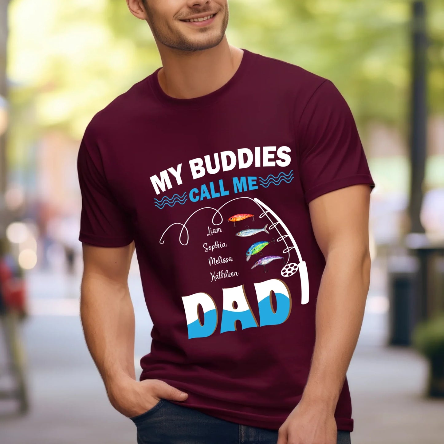 Personalized "My Buddies Call Me Dad" Fishing Shirt – Custom Kids' Names – Gift for Dad Hoodie, Sweatshirt (Image 4)