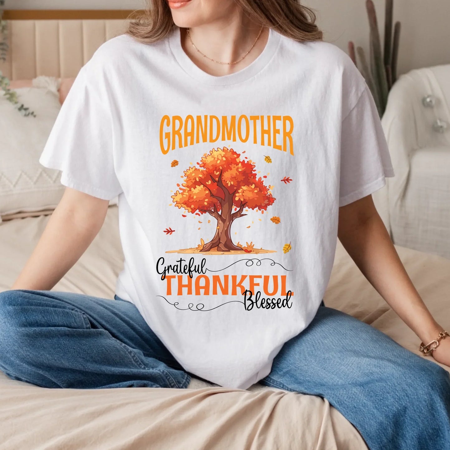 Personalized Grateful Thankful Blessed Mama Shirt – Custom Kids’ Names – Fall Family Tree Thanksgiving Tee... (Image 1)
