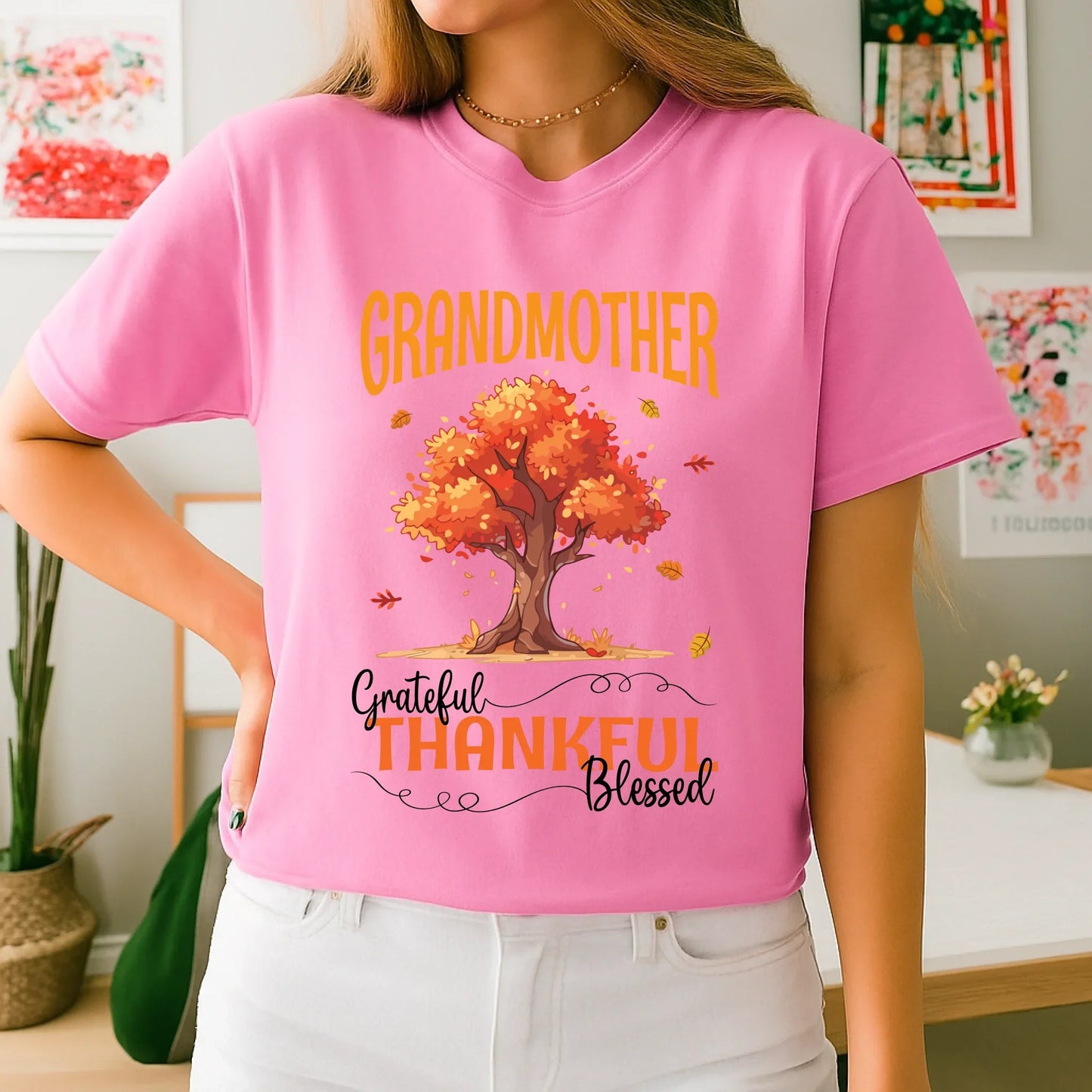 Personalized Grateful Thankful Blessed Mama Shirt – Custom Kids’ Names – Fall Family Tree Thanksgiving Tee... (Image 4)