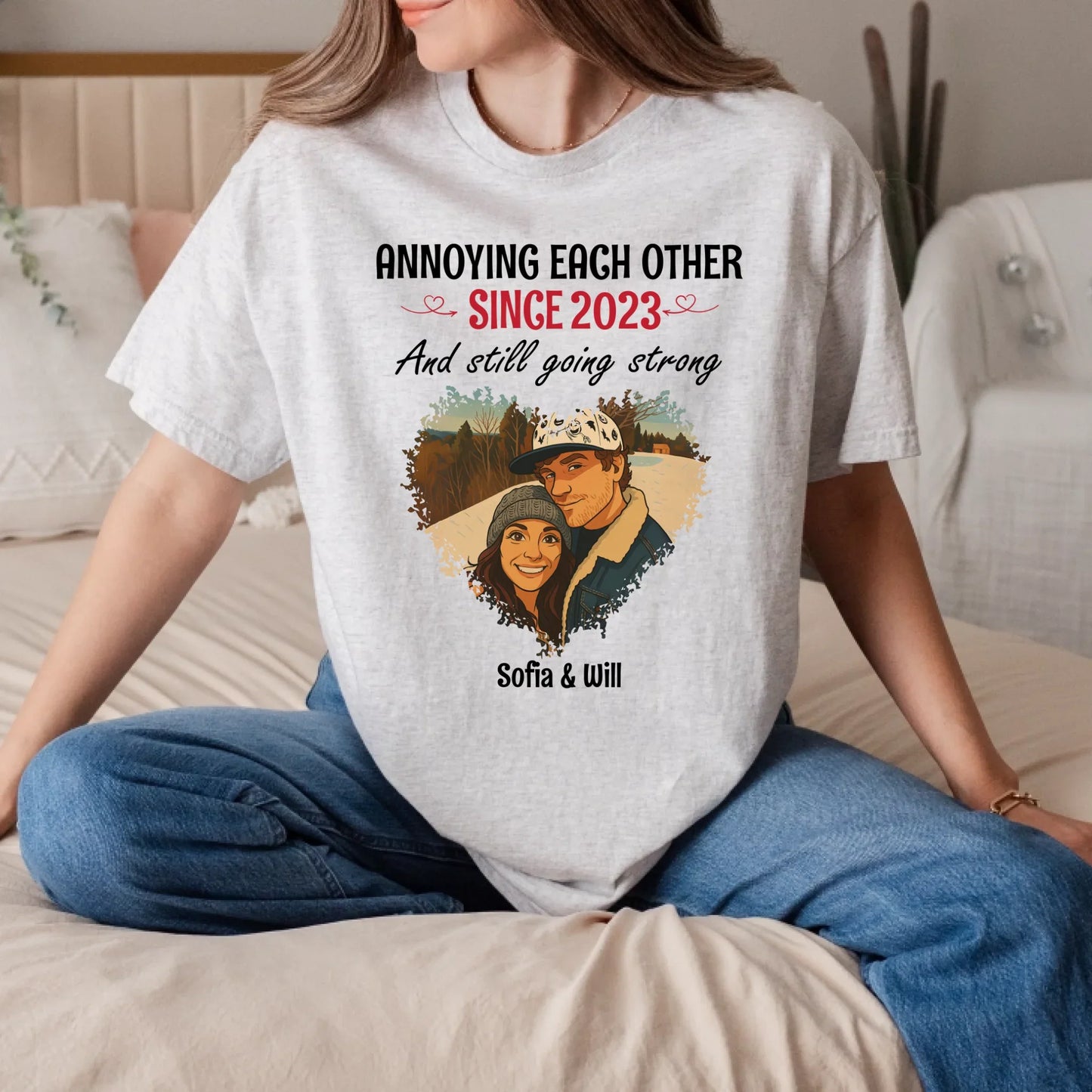 Custom Couple Portrait Shirt – Annoying Each Other Since [Year]** Hoodie, Sweatshirt | InkThreadWorks.com (Image 4)