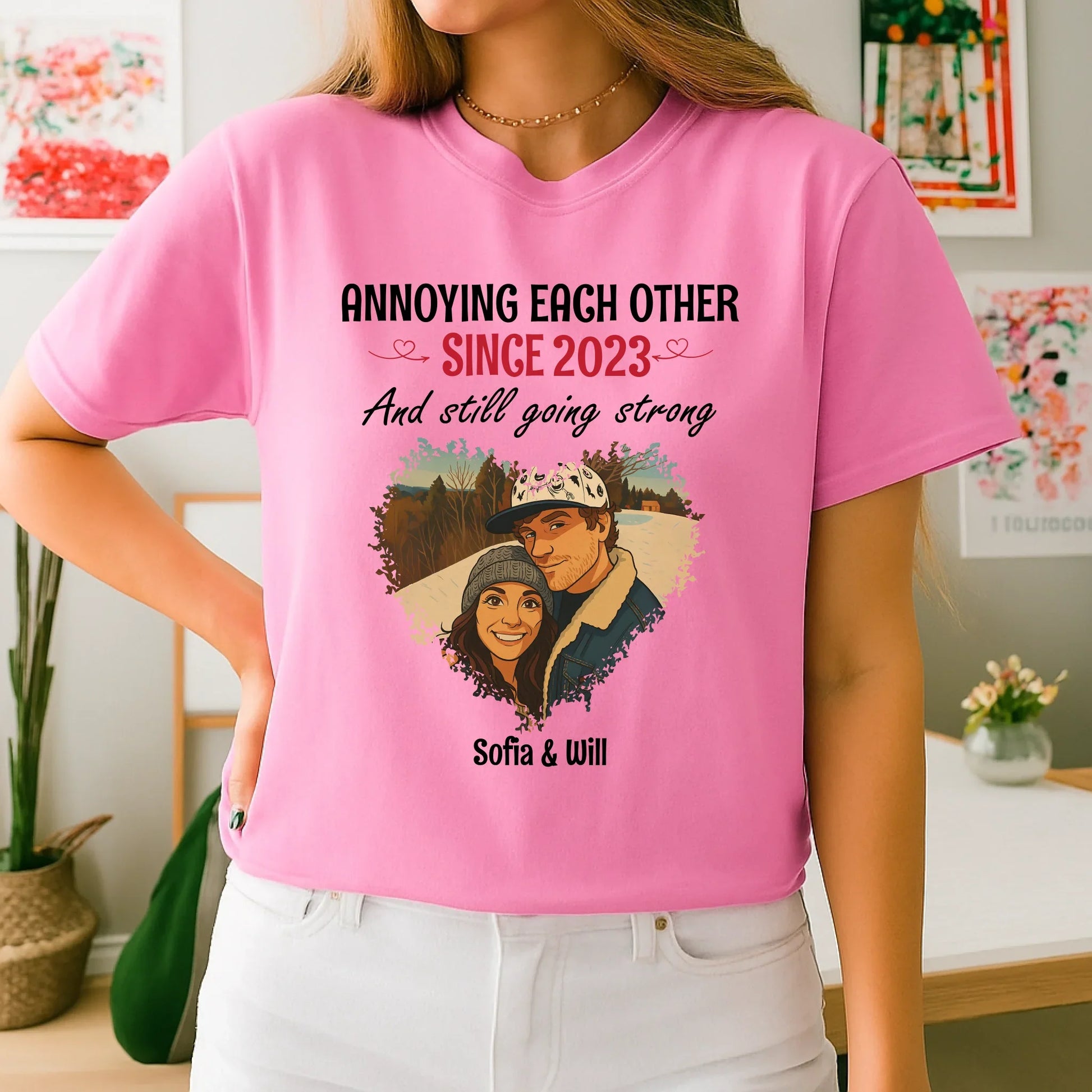 Custom Couple Portrait Shirt – Annoying Each Other Since [Year]** Hoodie, Sweatshirt | InkThreadWorks.com (Image 5)