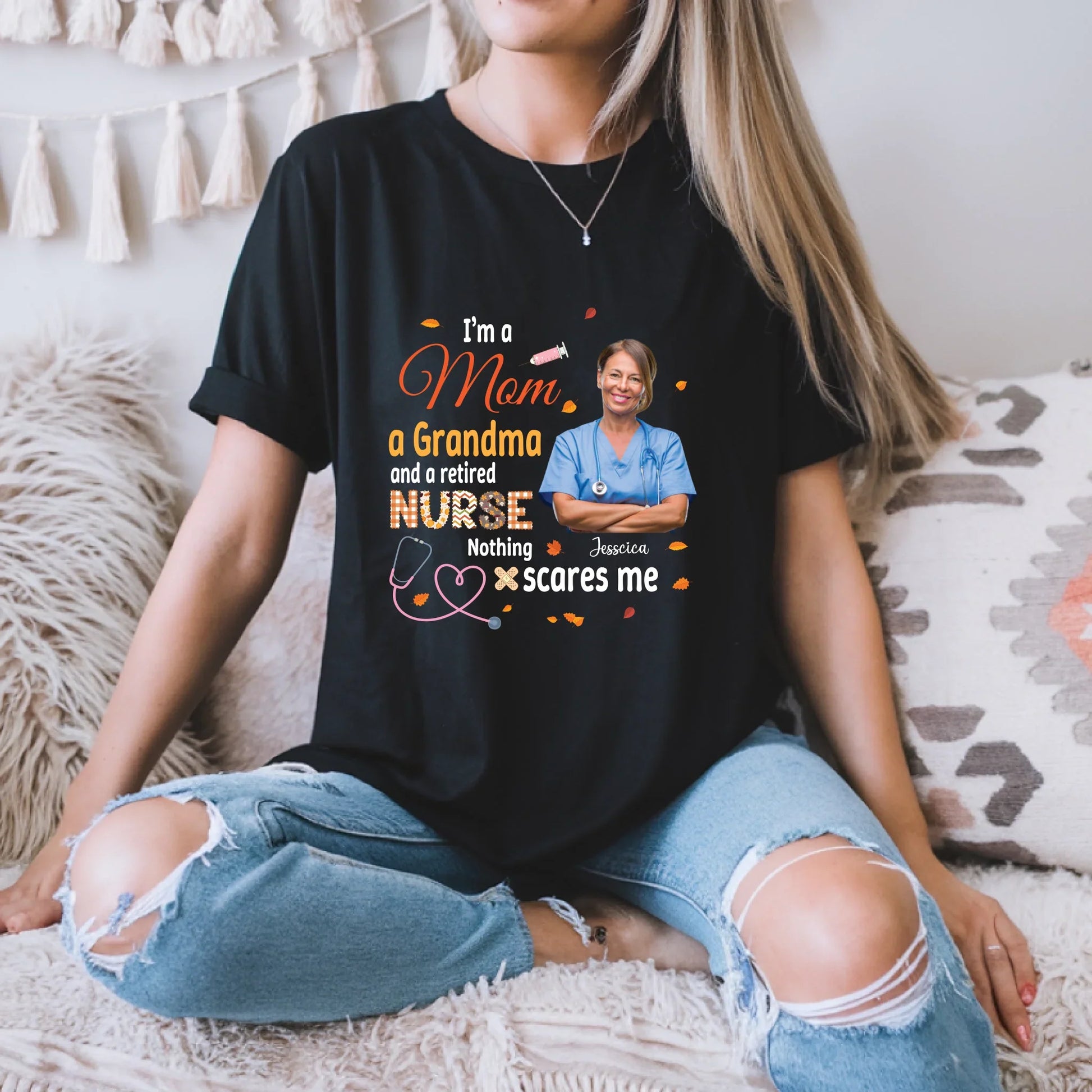 Personalized Mom Grandma Retired Nurse Shirt – Custom Photo & Name Hoodie, Sweatshirt | InkThreadWorks.com (Image 2)