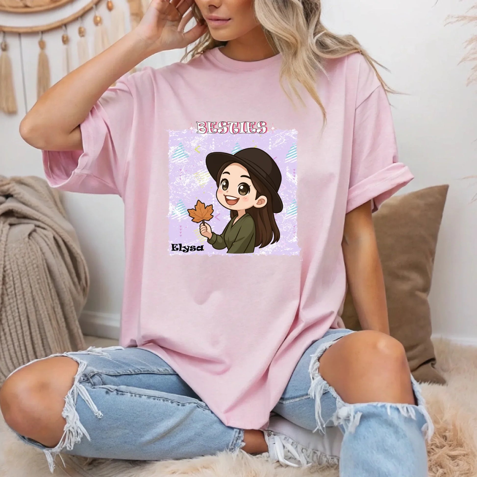 Personalized Besties Shirt – Custom Cartoon Characters & Names – Friendship Gift for Women Hoodie, Sweatshirt (Image 2)