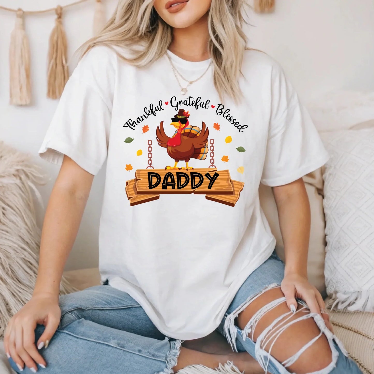Personalized Thankful Grateful Blessed Grandma/Daddy/Mom Shirt – Custom Grandkids’ Names – Thanksgiving Gift... (Image 2)
