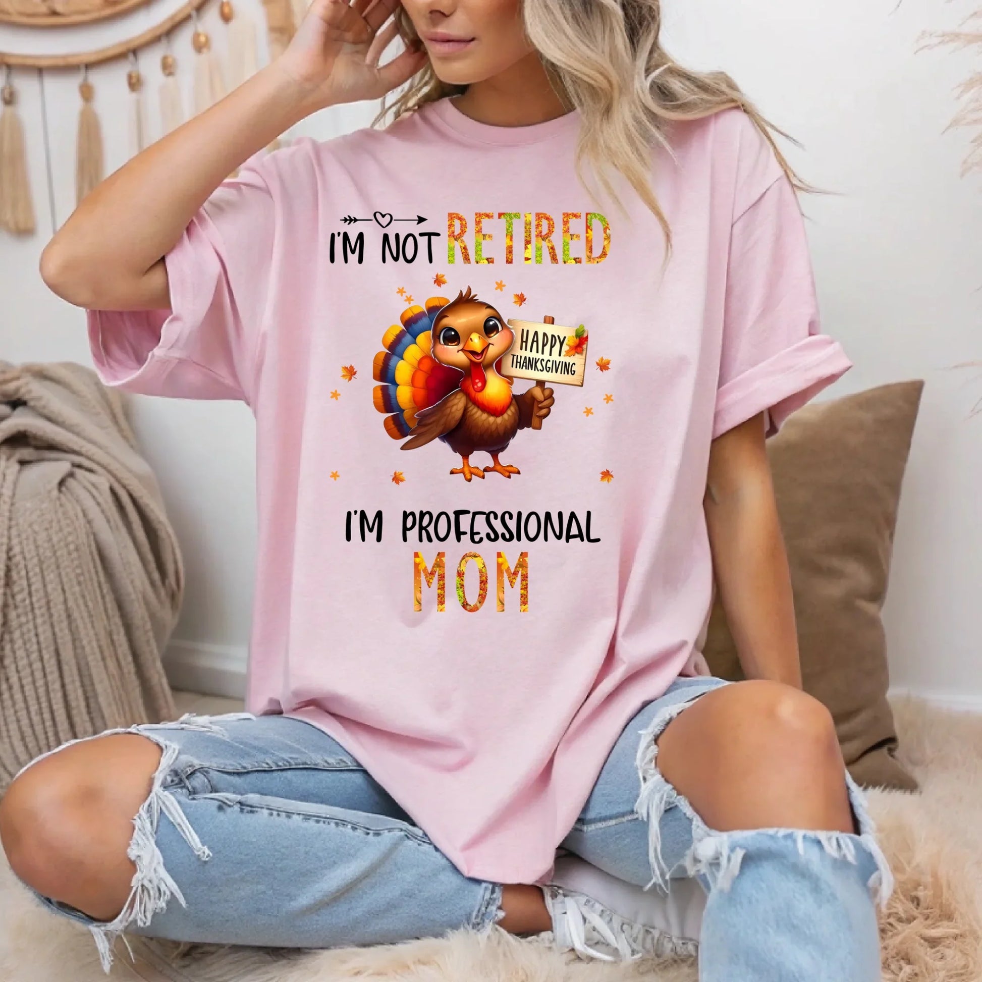 Personalized “I’m Not Retired, I’m a Professional Grandma/Mom” Thanksgiving Shirt – Custom Names & Cute Turkey... (Image 2)