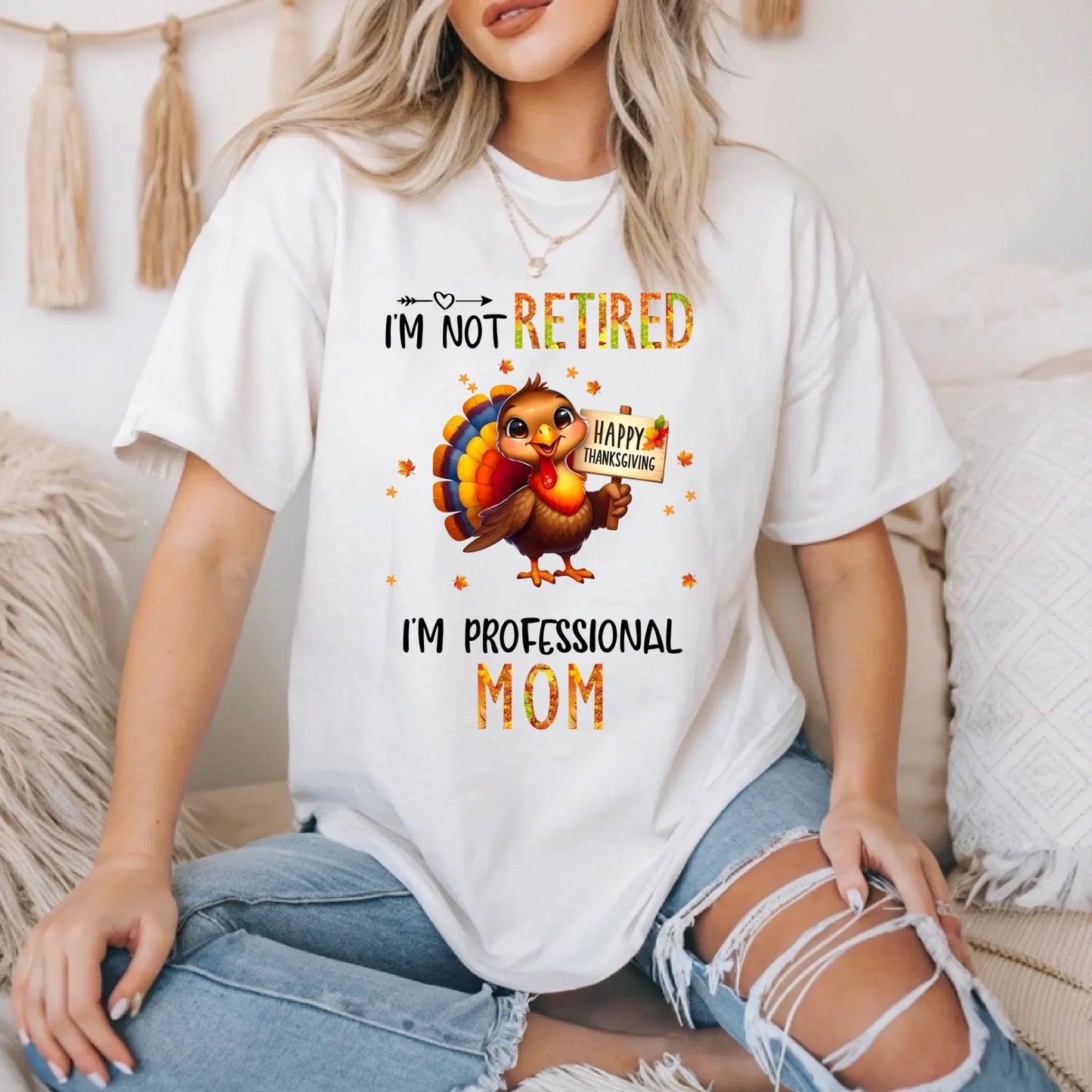 Personalized “I’m Not Retired, I’m a Professional Grandma/Mom” Thanksgiving Shirt – Custom Names & Cute Turkey... (Image 3)