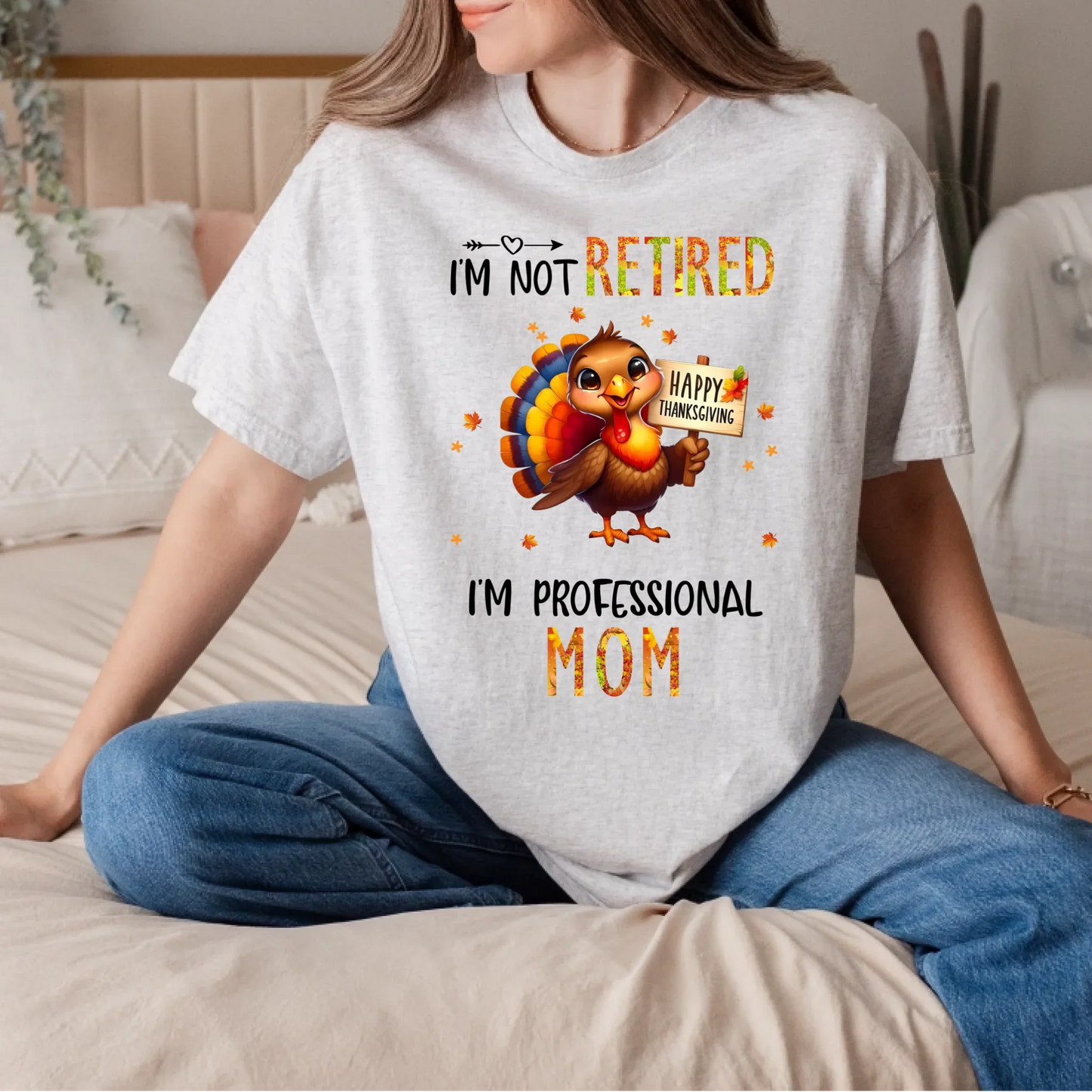 Personalized “I’m Not Retired, I’m a Professional Grandma/Mom” Thanksgiving Shirt – Custom Names & Cute Turkey... (Image 4)