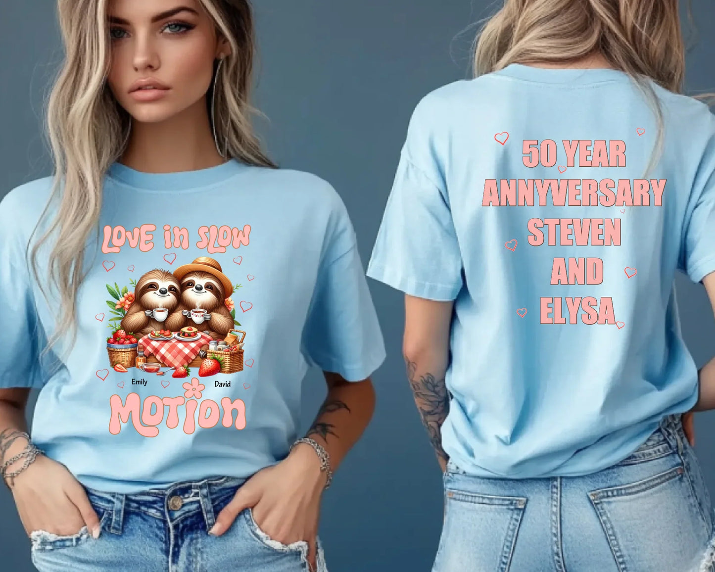 Personalized Sloth Couple Anniversary Shirt – Custom Names & Years Together Hoodie, Sweatshirt | InkThreadWorks.com (Image 3)