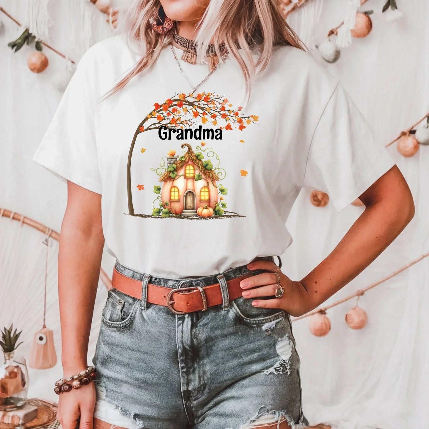 Personalized Pumpkin House Grandma/Mommy Shirt – Custom Family Names Fall Tee Hoodie, Sweatshirt (Image 2)