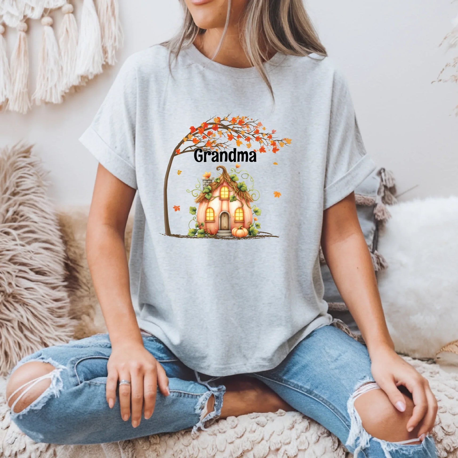 Personalized Pumpkin House Grandma/Mommy Shirt – Custom Family Names Fall Tee Hoodie, Sweatshirt (Image 3)