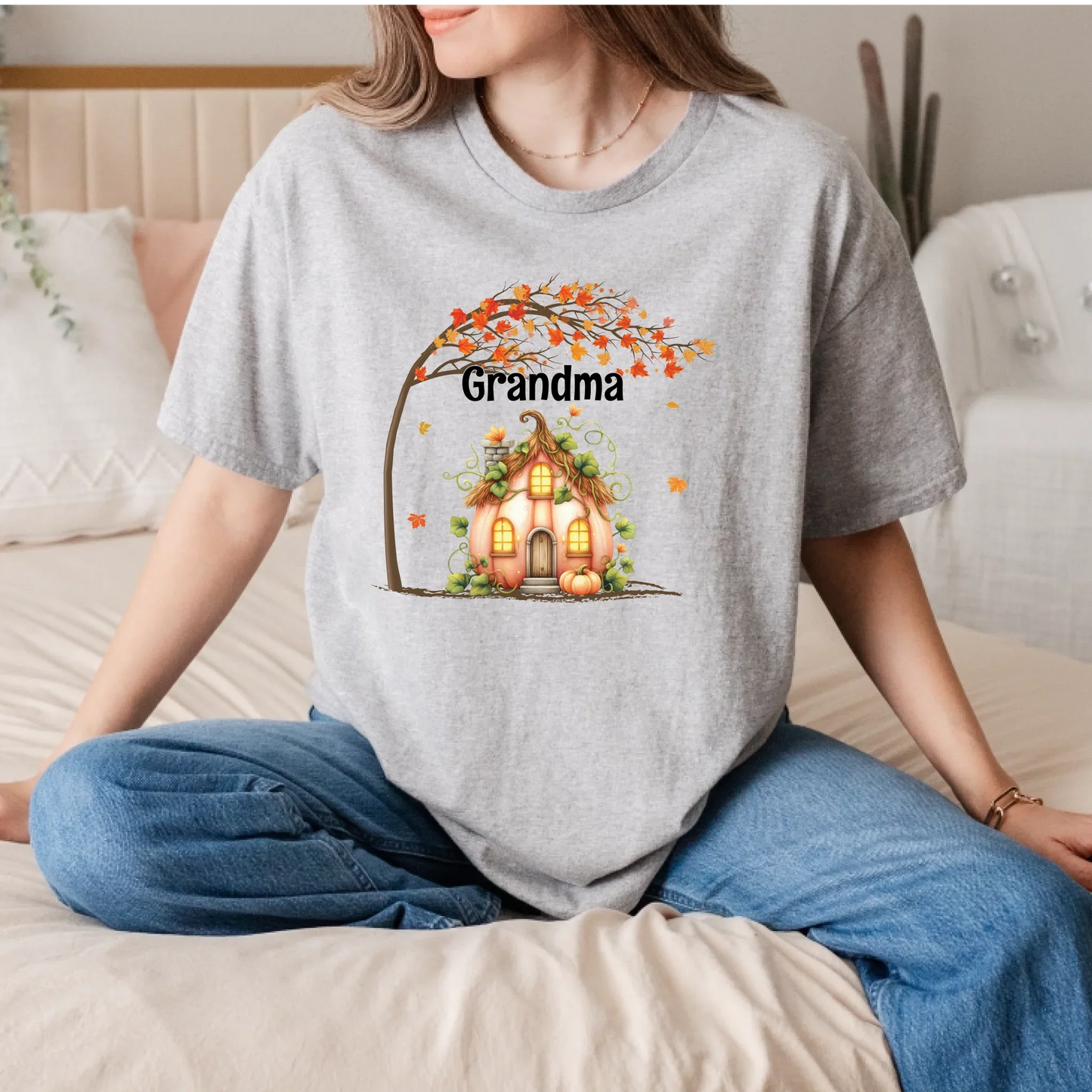 Personalized Pumpkin House Grandma/Mommy Shirt – Custom Family Names Fall Tee Hoodie, Sweatshirt (Image 4)