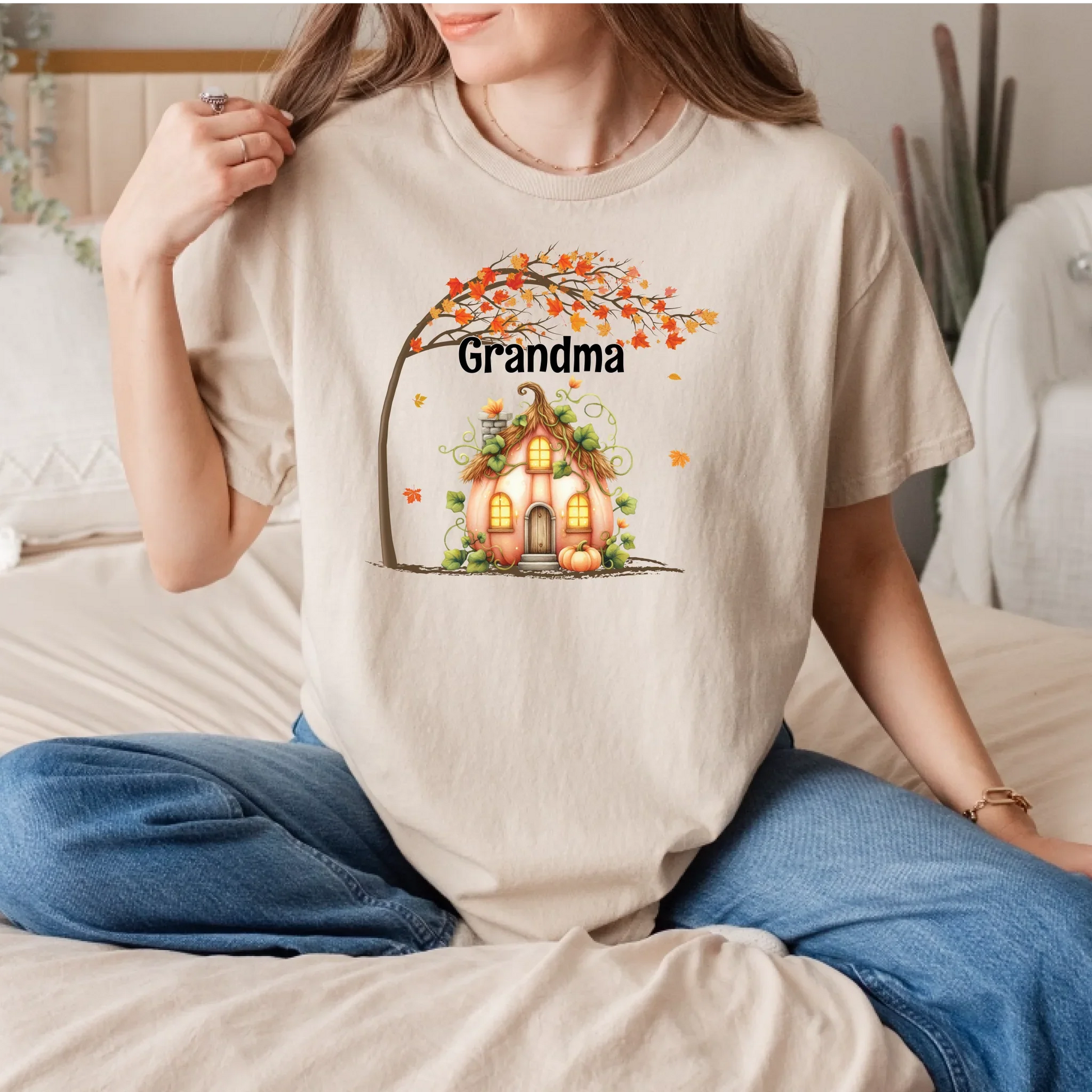 Personalized Pumpkin House Grandma/Mommy Shirt – Custom Family Names Fall Tee Hoodie, Sweatshirt (Image 5)
