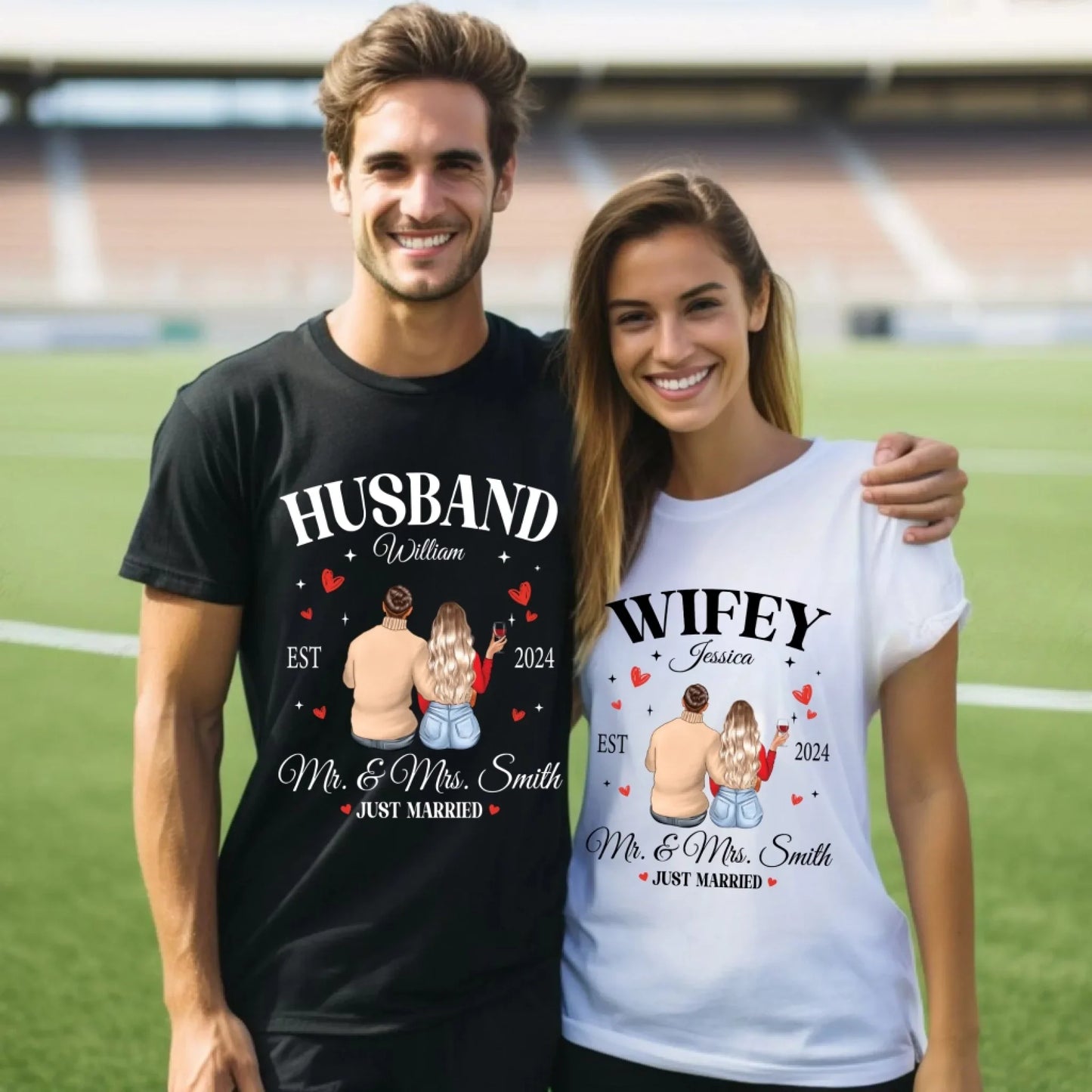 Personalized Just Married Couple Shirts – Husband & Wifey – Custom Names, Year & Characters Hoodie, Sweatshirt (Image 3)