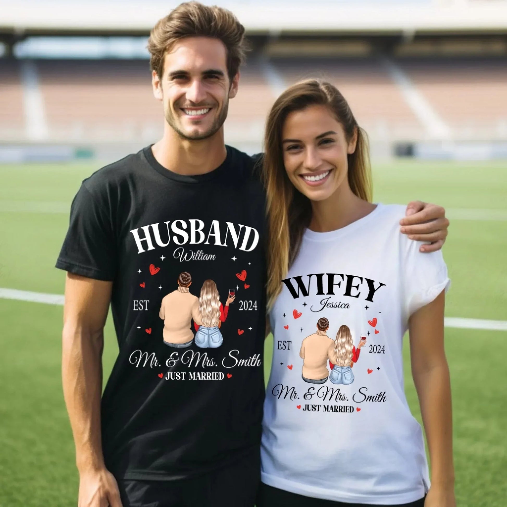 Personalized Just Married Couple Shirts – Husband & Wifey – Custom Names, Year & Characters Hoodie, Sweatshirt (Image 3)