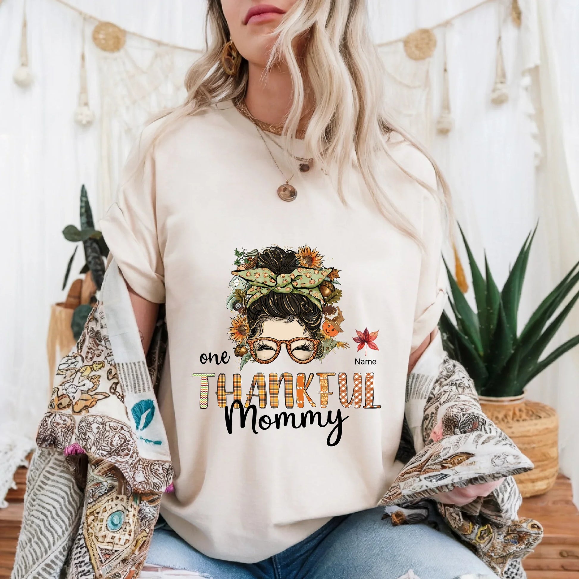 Personalized One Thankful Nana/Mommy Shirt – Custom Kids Names Fall Tee Hoodie, Sweatshirt | InkThreadWorks.com (Image 1)