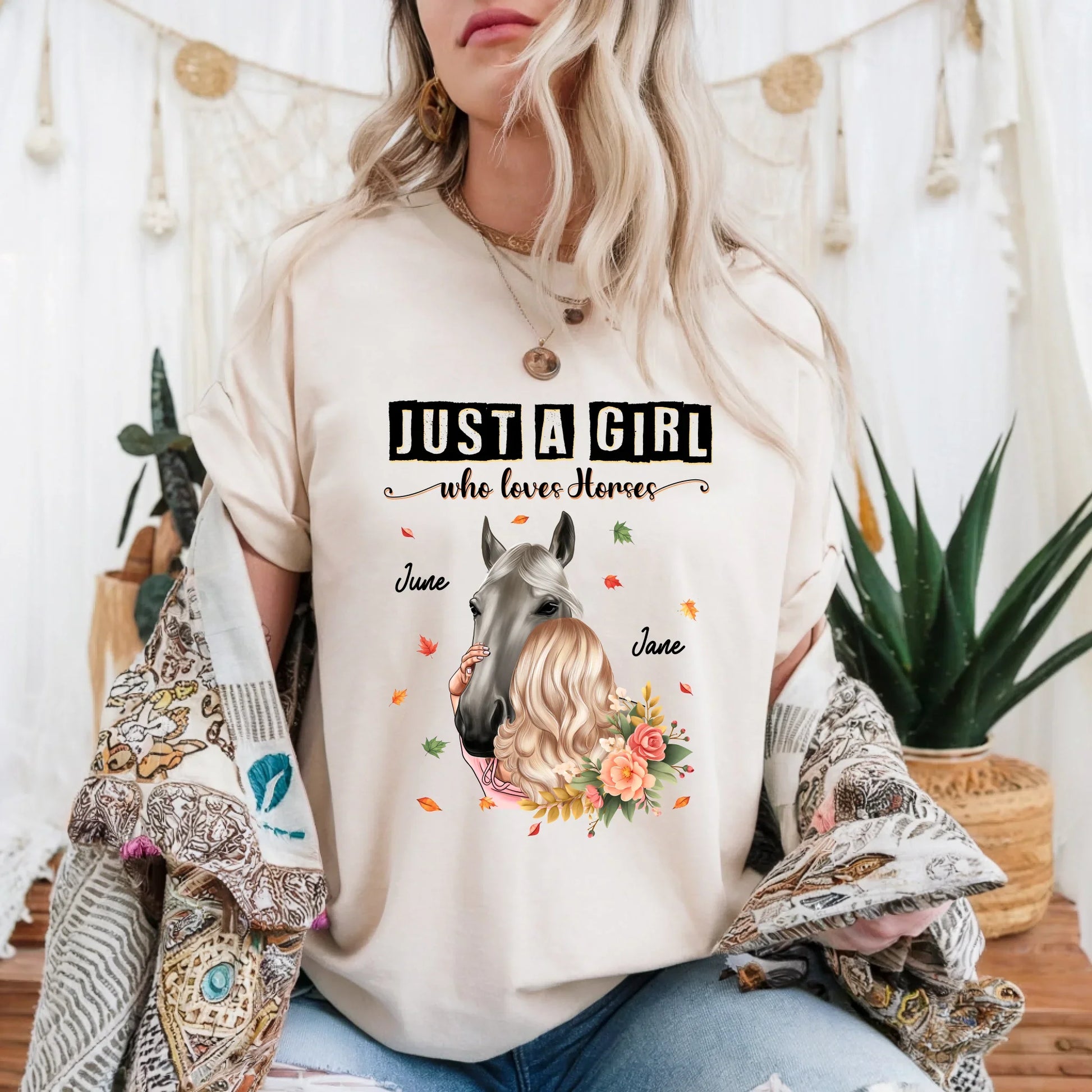 Personalized Horse Lover Shirt – Just a Girl Who Loves Horses – Custom Names & Characters Hoodie, Sweatshirt (Image 1)