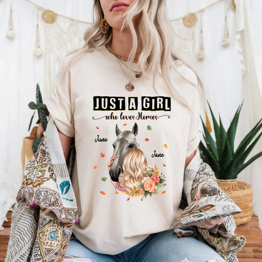 Personalized Horse Lover Shirt – Just a Girl Who Loves Horses – Custom Names & Characters Hoodie, Sweatshirt (Image 1)