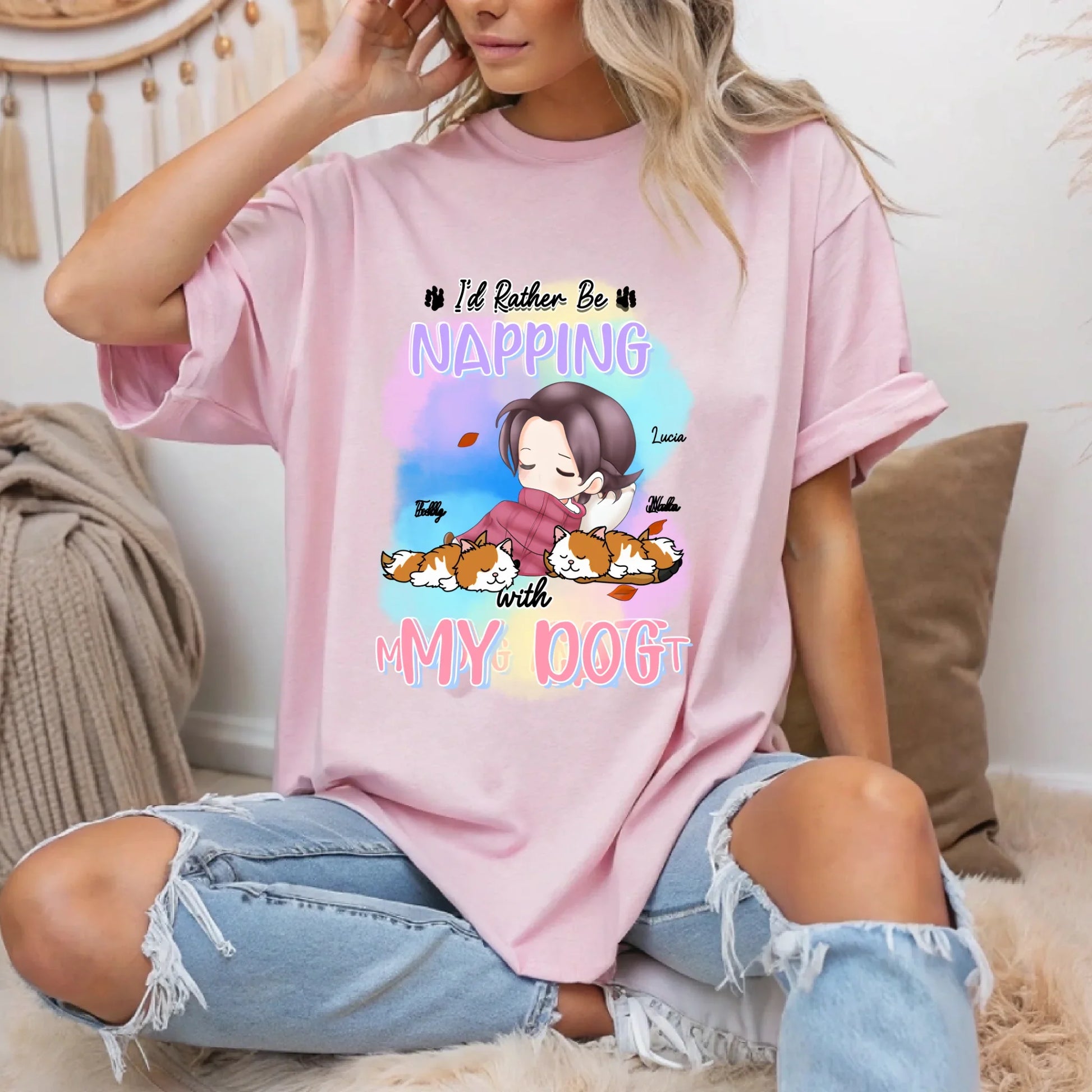 Personalized Napping with My Dog Shirt – Custom Pet Breed & Name – Cute Dog Lover Gift Hoodie, Sweatshirt (Image 2)