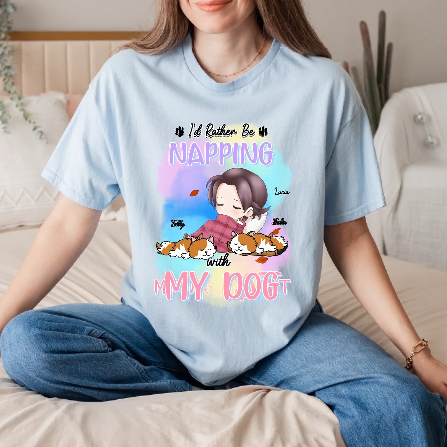 Personalized Napping with My Dog Shirt – Custom Pet Breed & Name – Cute Dog Lover Gift Hoodie, Sweatshirt (Image 3)