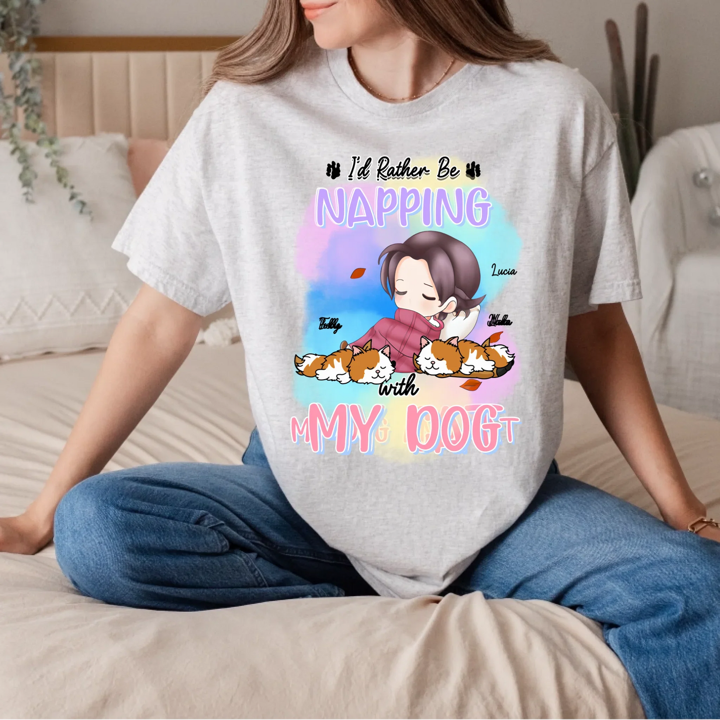 Personalized Napping with My Dog Shirt – Custom Pet Breed & Name – Cute Dog Lover Gift Hoodie, Sweatshirt (Image 5)