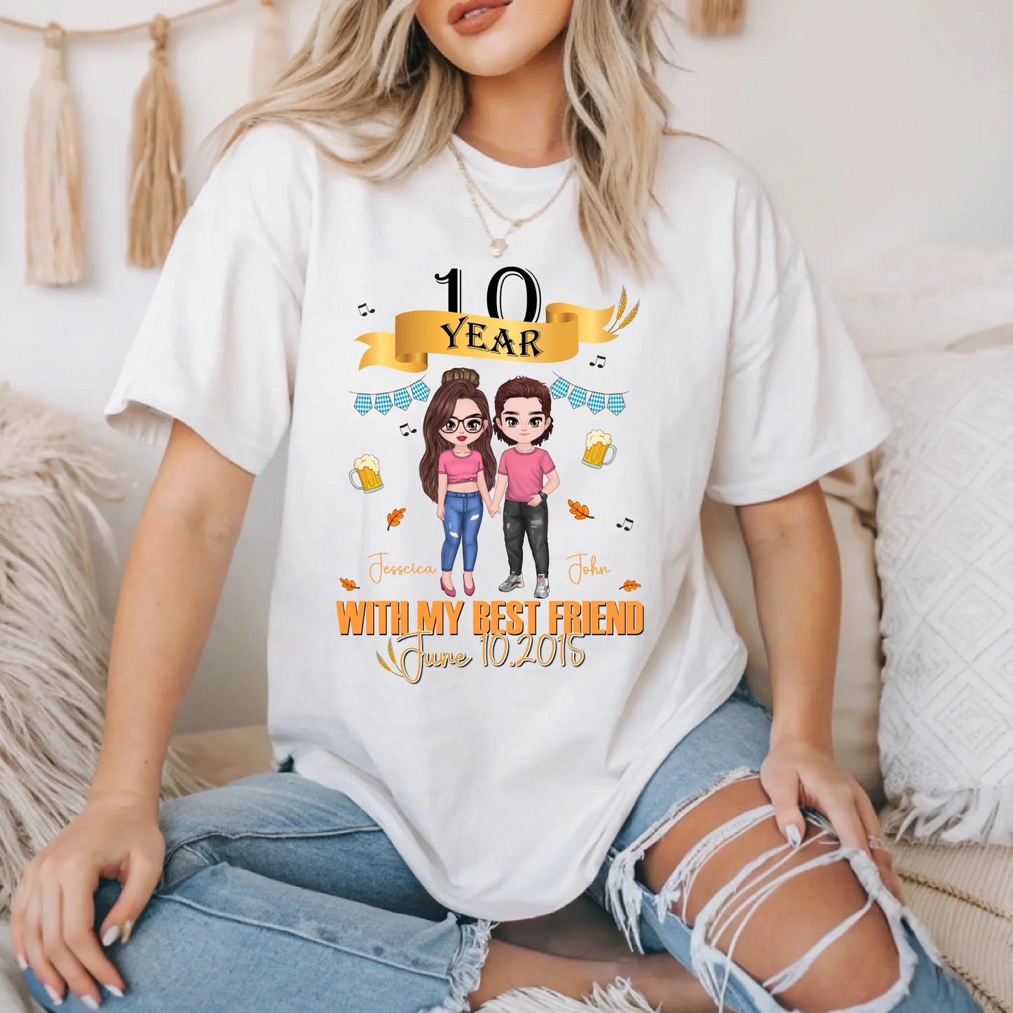 Personalized Anniversary Shirt – With My Best Friend – Custom Names, Characters & Year Hoodie, Sweatshirt (Image 2)