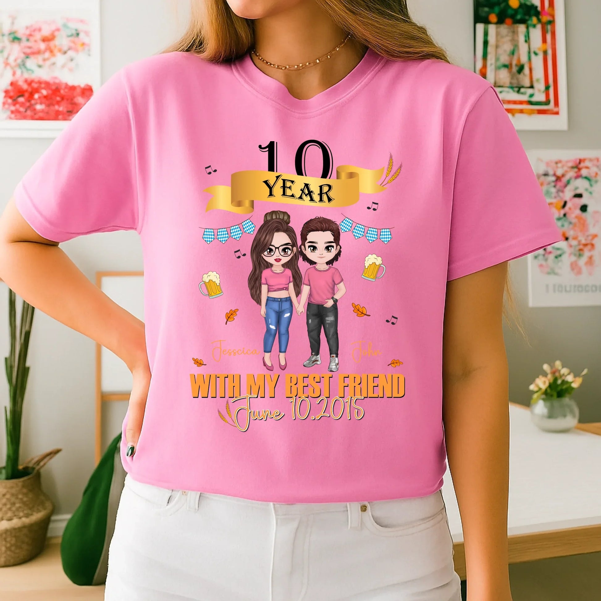 Personalized Anniversary Shirt – With My Best Friend – Custom Names, Characters & Year Hoodie, Sweatshirt (Image 5)