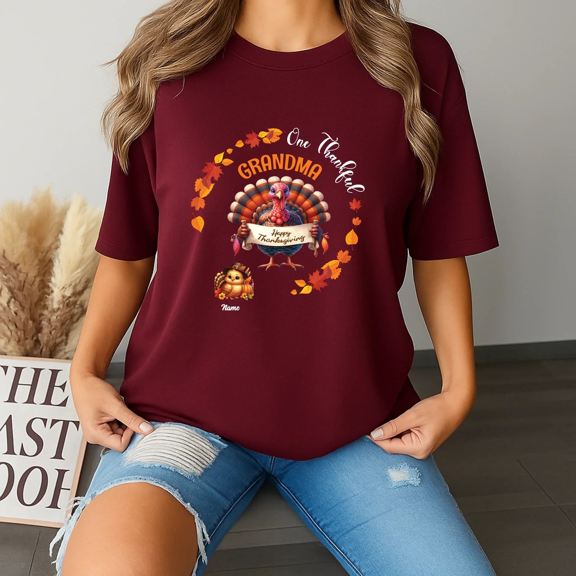Personalized One Thankful Grandma/Grandpa Thanksgiving Shirt – Custom Names & Family Members – Turkey Fall Tee... (Image 3)