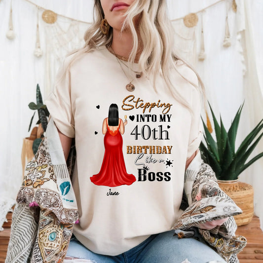 Personalized Birthday Shirt – Stepping Into My [Age] Birthday Like a Boss – Custom Name & Character Hoodie,... (Image 1)