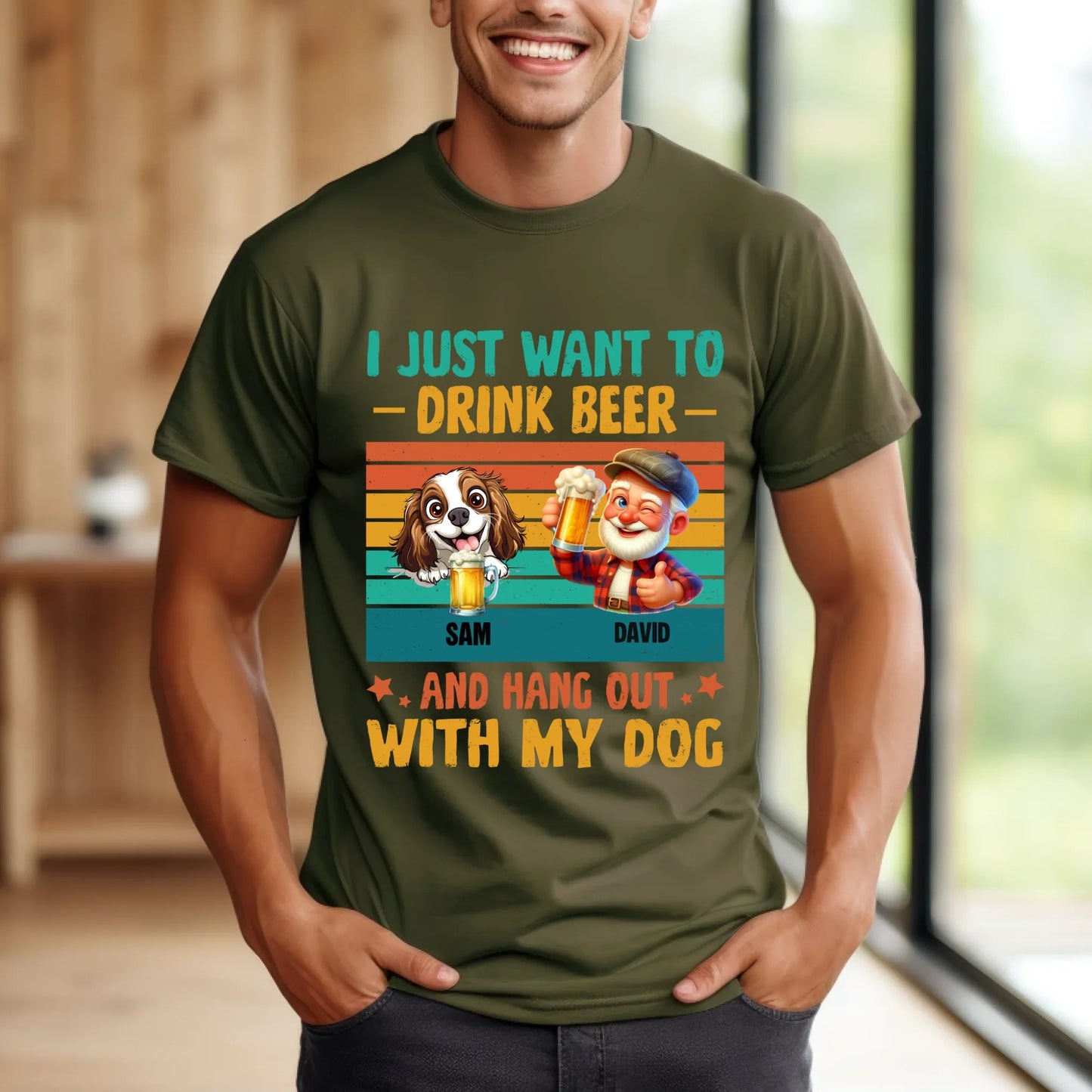 Personalized I Just Want to Drink Beer and Hang Out with My Dogs Shirt – Custom Dog Names & Number of Dogs –... (Image 3)