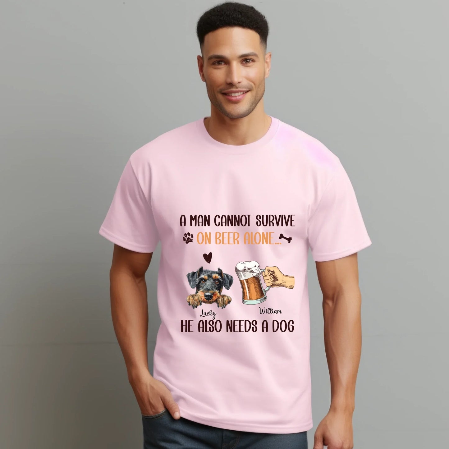 Personalized Beer & Dog Lover T-Shirt – A Man Cannot Survive On Beer Alone – Custom Dog Breed & Name Hoodie,... (Image 2)