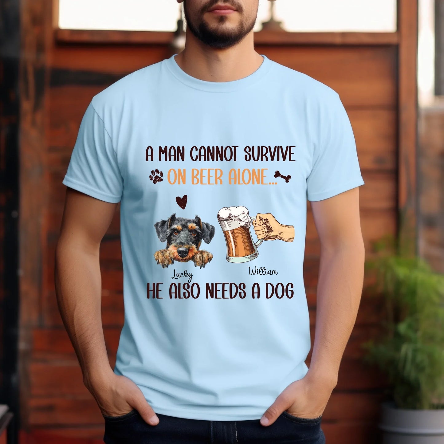 Personalized Beer & Dog Lover T-Shirt – A Man Cannot Survive On Beer Alone – Custom Dog Breed & Name Hoodie,... (Image 3)