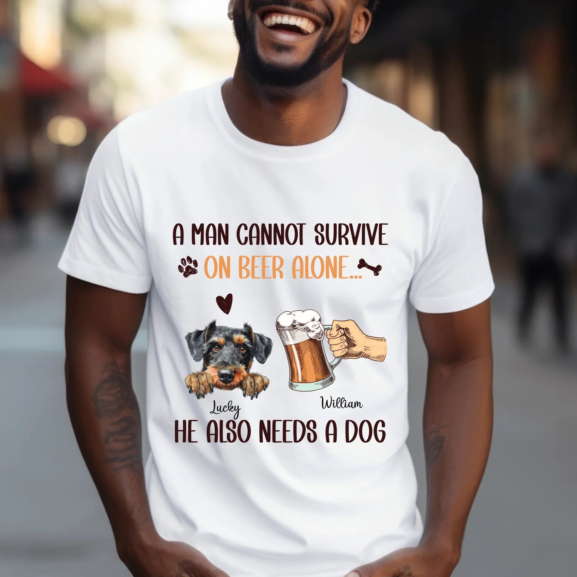 Personalized Beer & Dog Lover T-Shirt – A Man Cannot Survive On Beer Alone – Custom Dog Breed & Name Hoodie,... (Image 4)