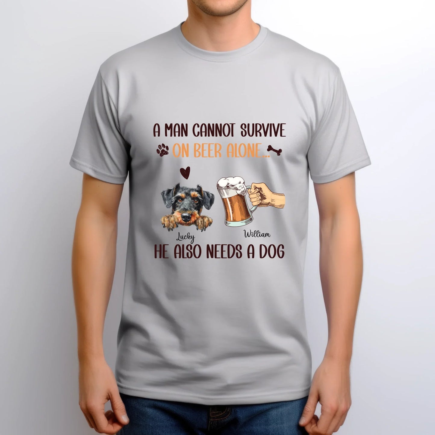 Personalized Beer & Dog Lover T-Shirt – A Man Cannot Survive On Beer Alone – Custom Dog Breed & Name Hoodie,... (Image 5)