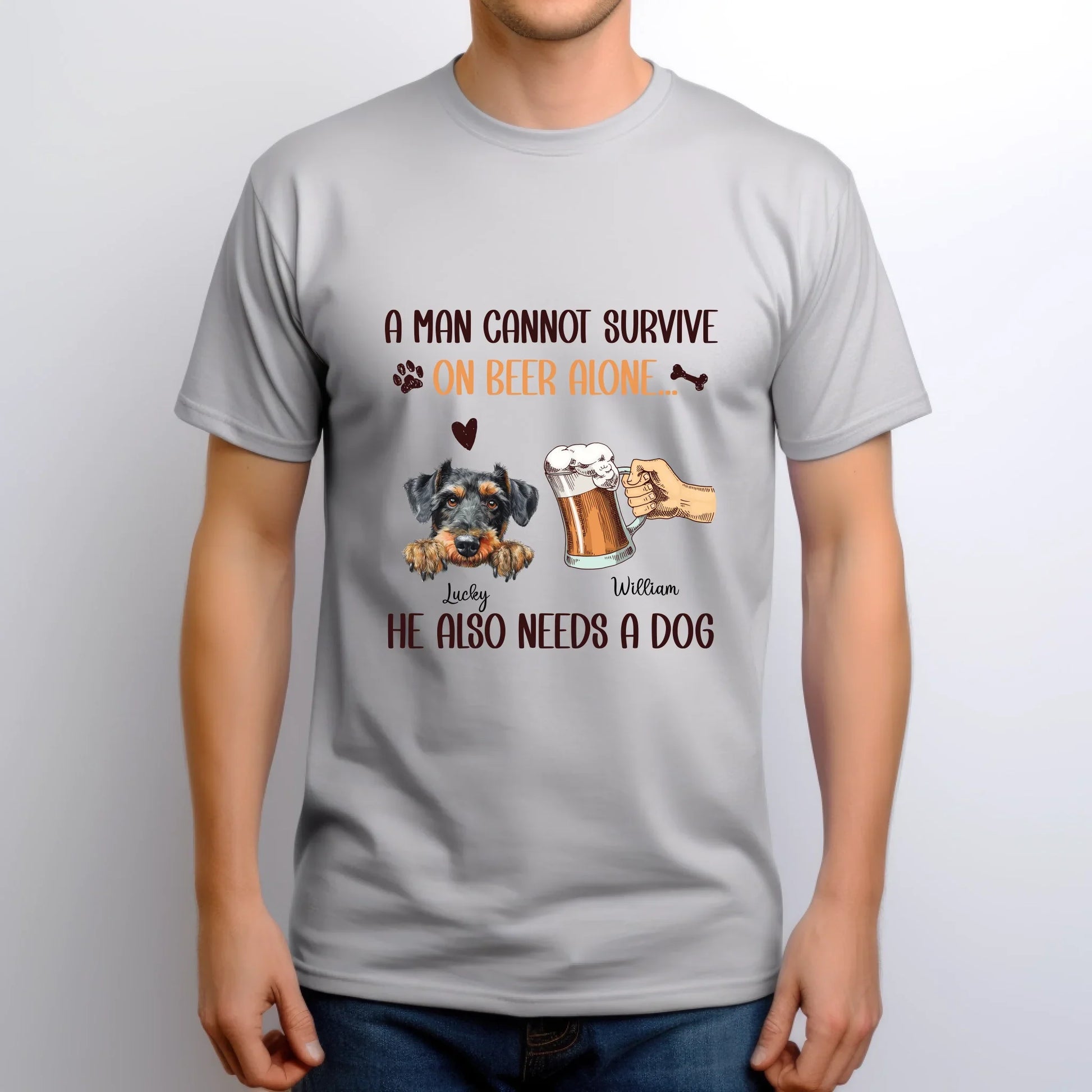 Personalized Beer & Dog Lover T-Shirt – A Man Cannot Survive On Beer Alone – Custom Dog Breed & Name Hoodie,... (Image 5)