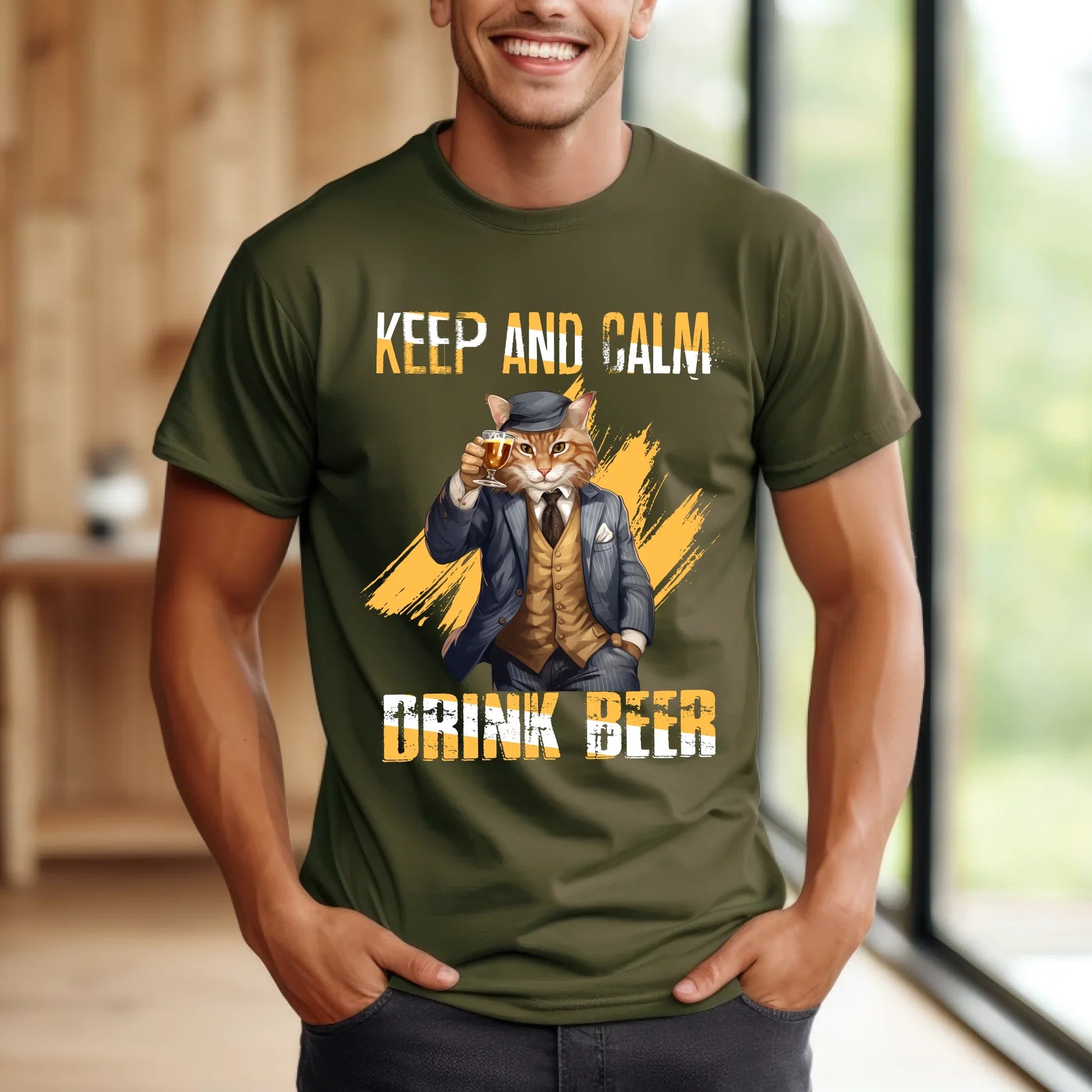 Custom “Keep and Calm Drink Beer” T-Shirt – Personalized Cat Design for Beer Lovers Hoodie, Sweatshirt (Image 3)