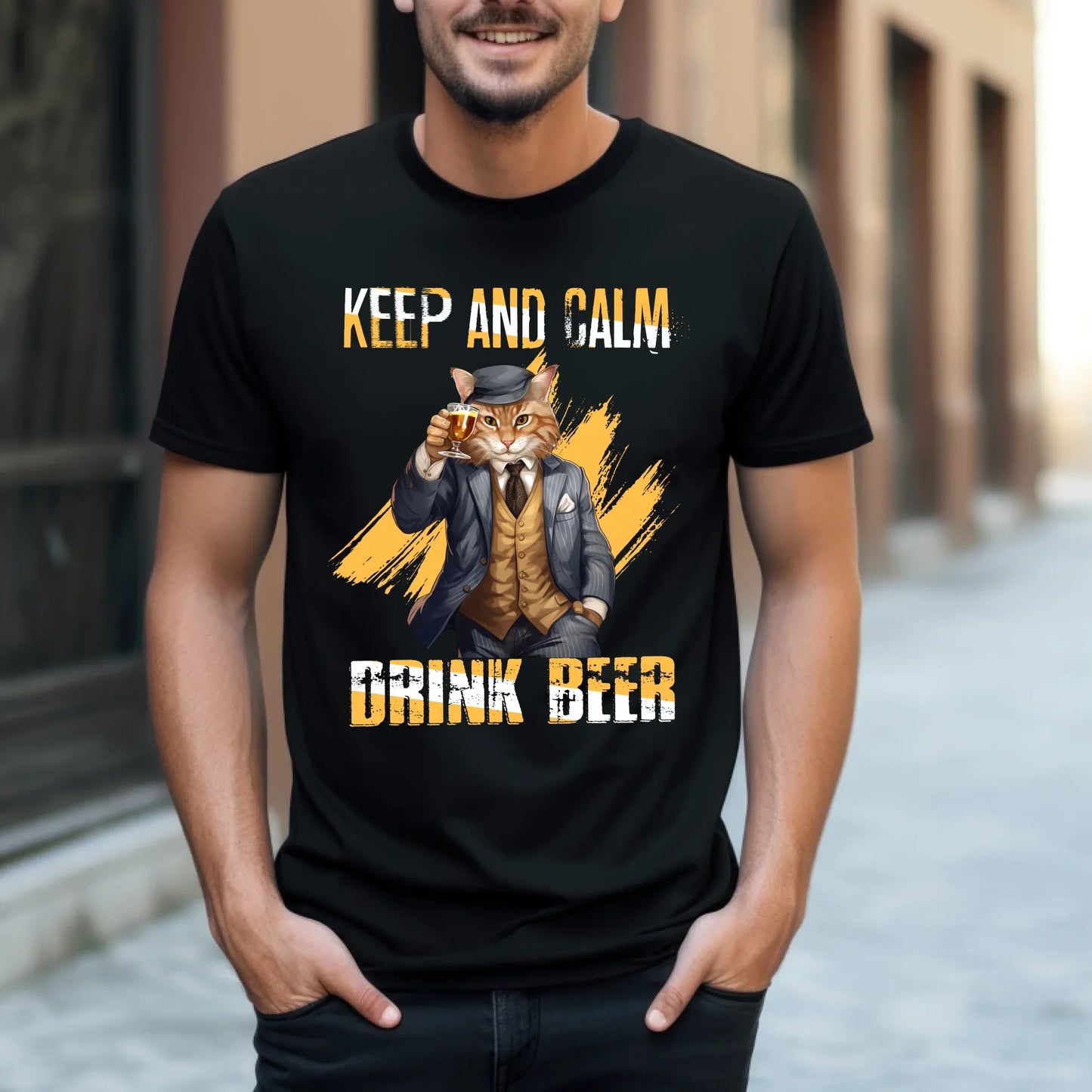 Custom “Keep and Calm Drink Beer” T-Shirt – Personalized Cat Design for Beer Lovers Hoodie, Sweatshirt (Image 1)